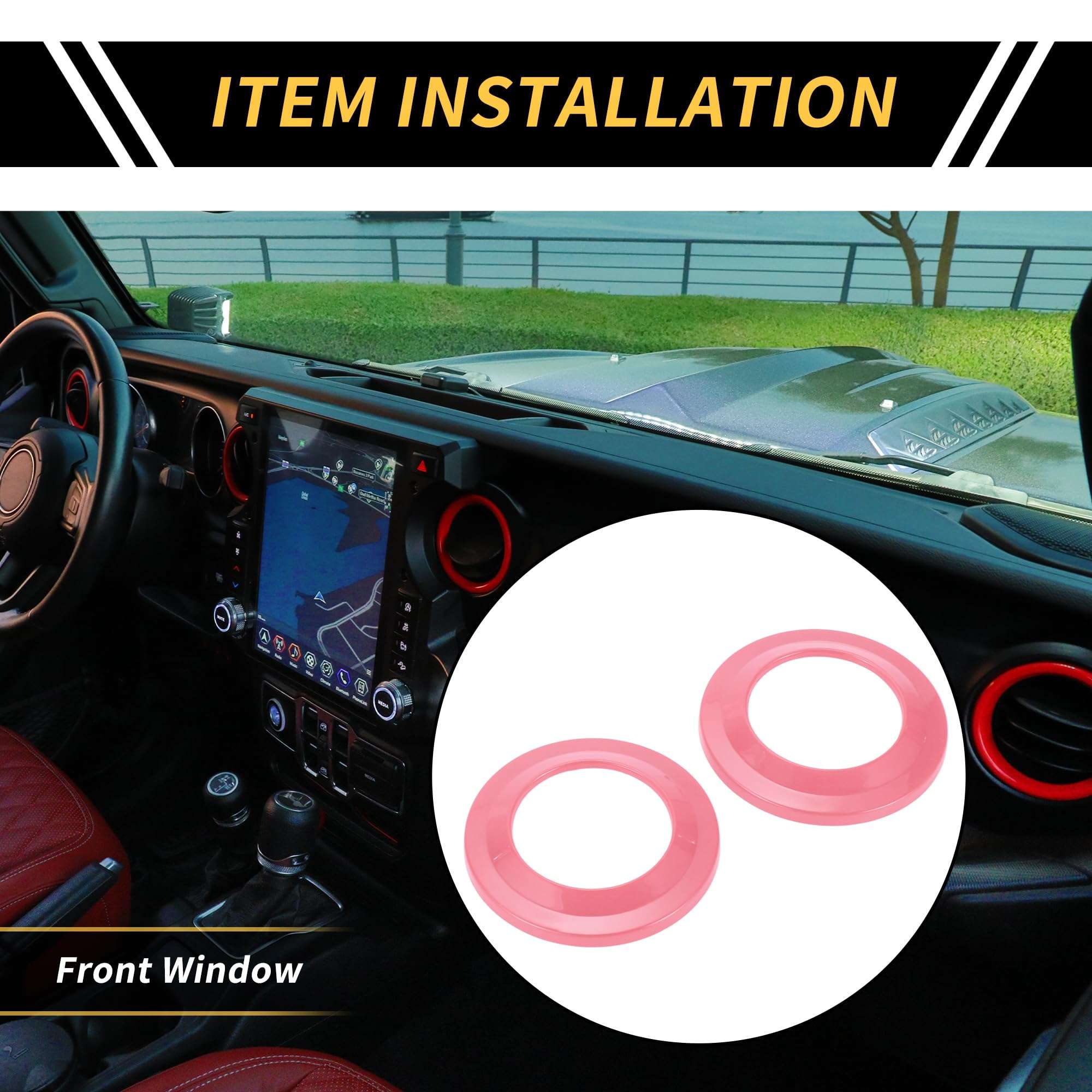 REPAIROCK 2 Pcs A Pillar Speaker Ring Cover Trim for Jeep Wrangler JK 2007-2014 Window A Pillar Front Horn Speaker Cover Stereo Audio Frame Trims ABS Pink 3