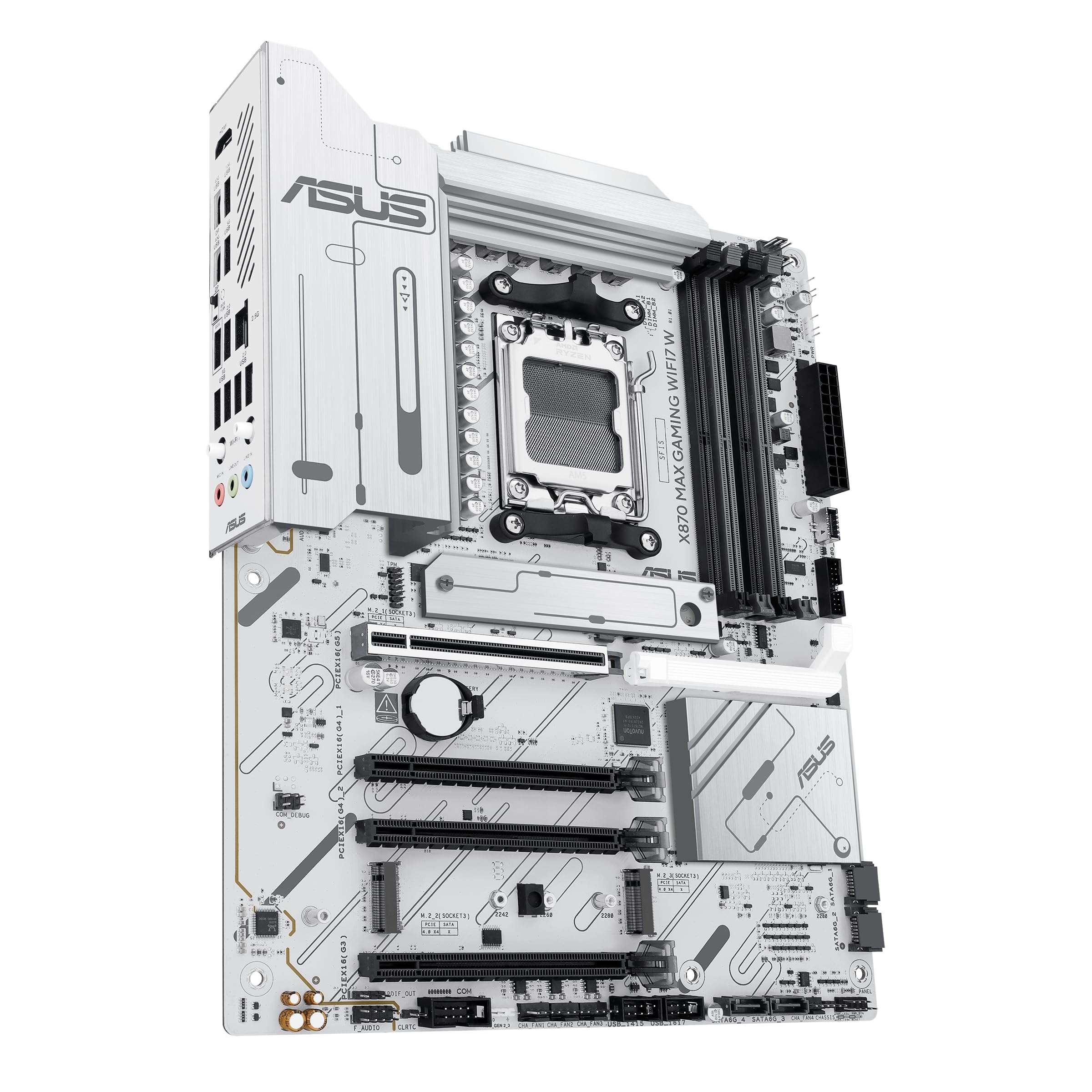 ASUS X870 MAX GAMING WIFI7 W AMD AM5 ATX Motherboard, 8-layer White PCB, 12+2+1 80A DrMOS, DDR5, PCIe 5.0 x16 Q-Release, 3x M.2, Wi-Fi 7 Q-Antenna, USB4® Type-C®, 2.5Gb LAN, BIOS FlashBack™, Aura Sync 5