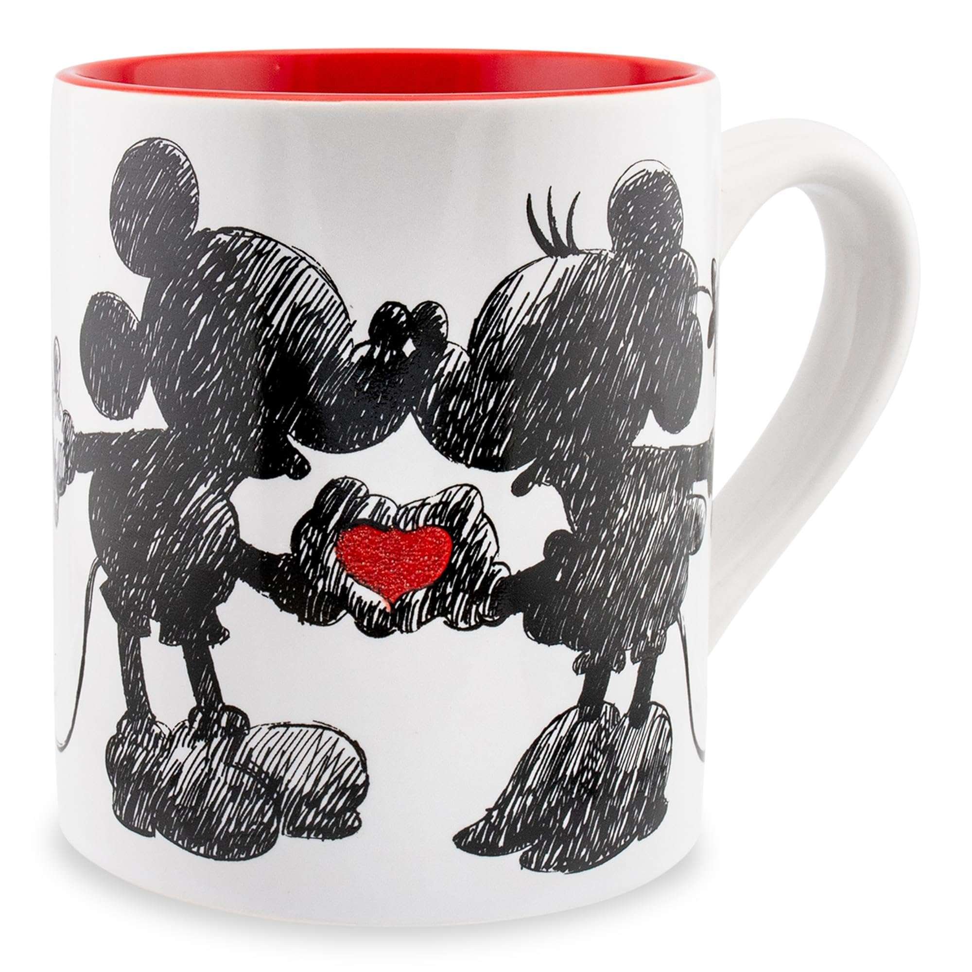 Silver Buffalo Disney Micky Minnie Heart Glitter Ceramic Coffee Mug, 14 Ounces 2
