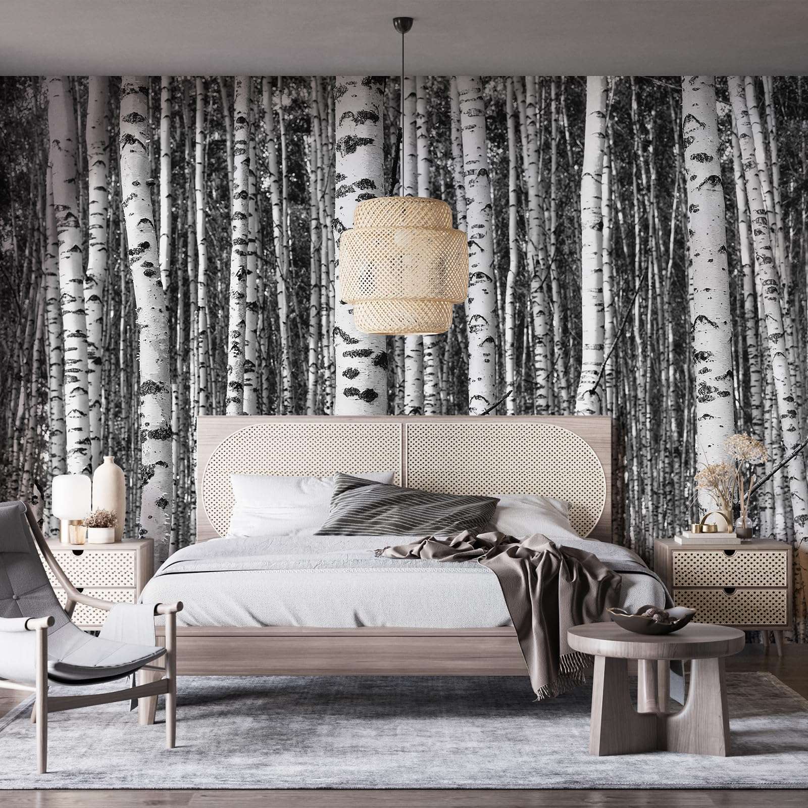 Peel and Stick Wallpaper Mural Birch Trees Nature Forest Wall Mural (148"x 98") Large 3D Murals Home Decor for Bedroom Livingroom Backdrop Black and White Wall Covering Poste 2