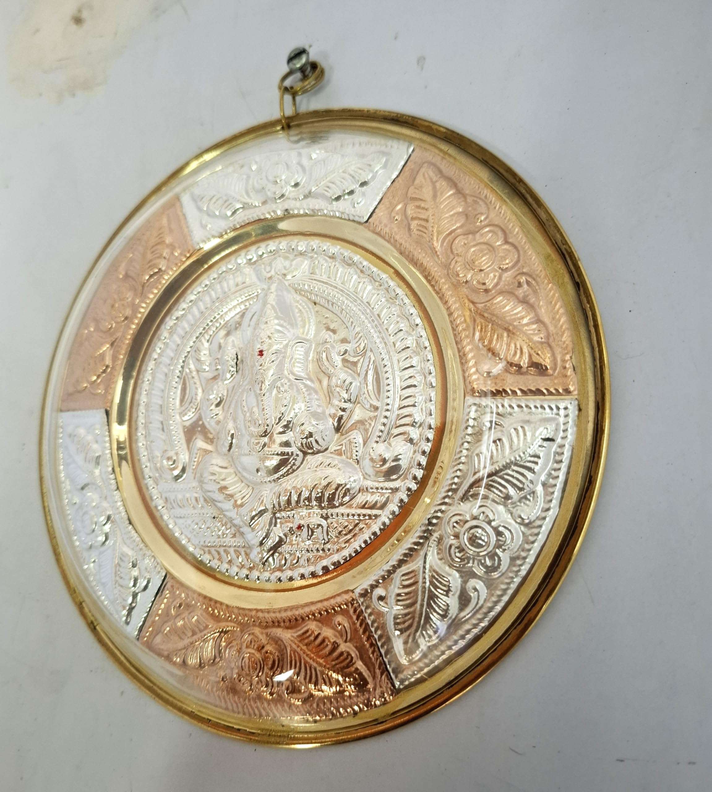 JLine Arts Ganesha 6 inches Thanjavur Art Plate, Pure Silver, Metal Art with Wall Hanging and Unbreakable Fibre Glass on The Front 5