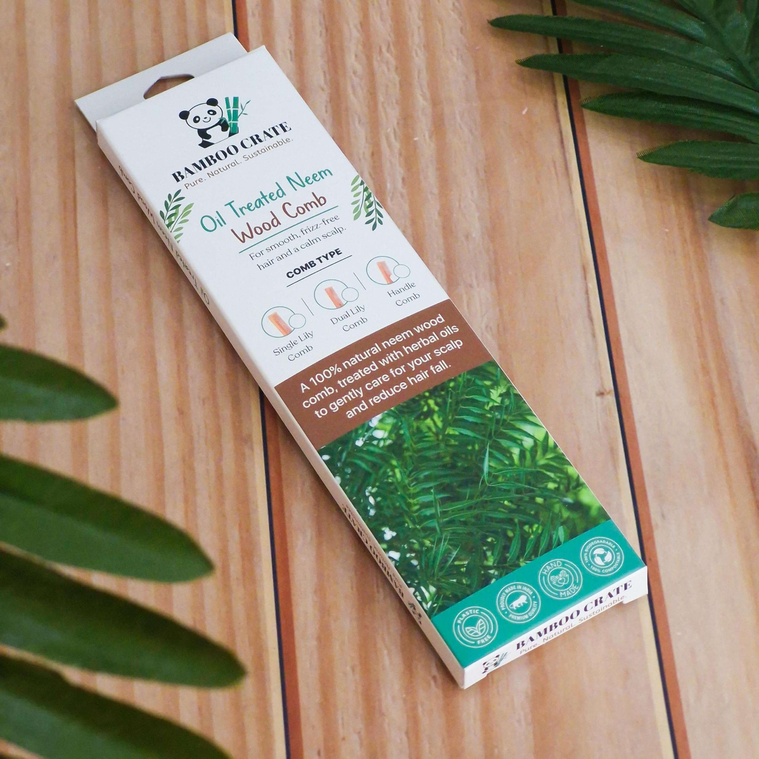 Bamboo Crate Neem Wood Comb for Hair Growth | Single Teeth | Anti-Static, Scalp-Friendly & Eco-Friendly 4