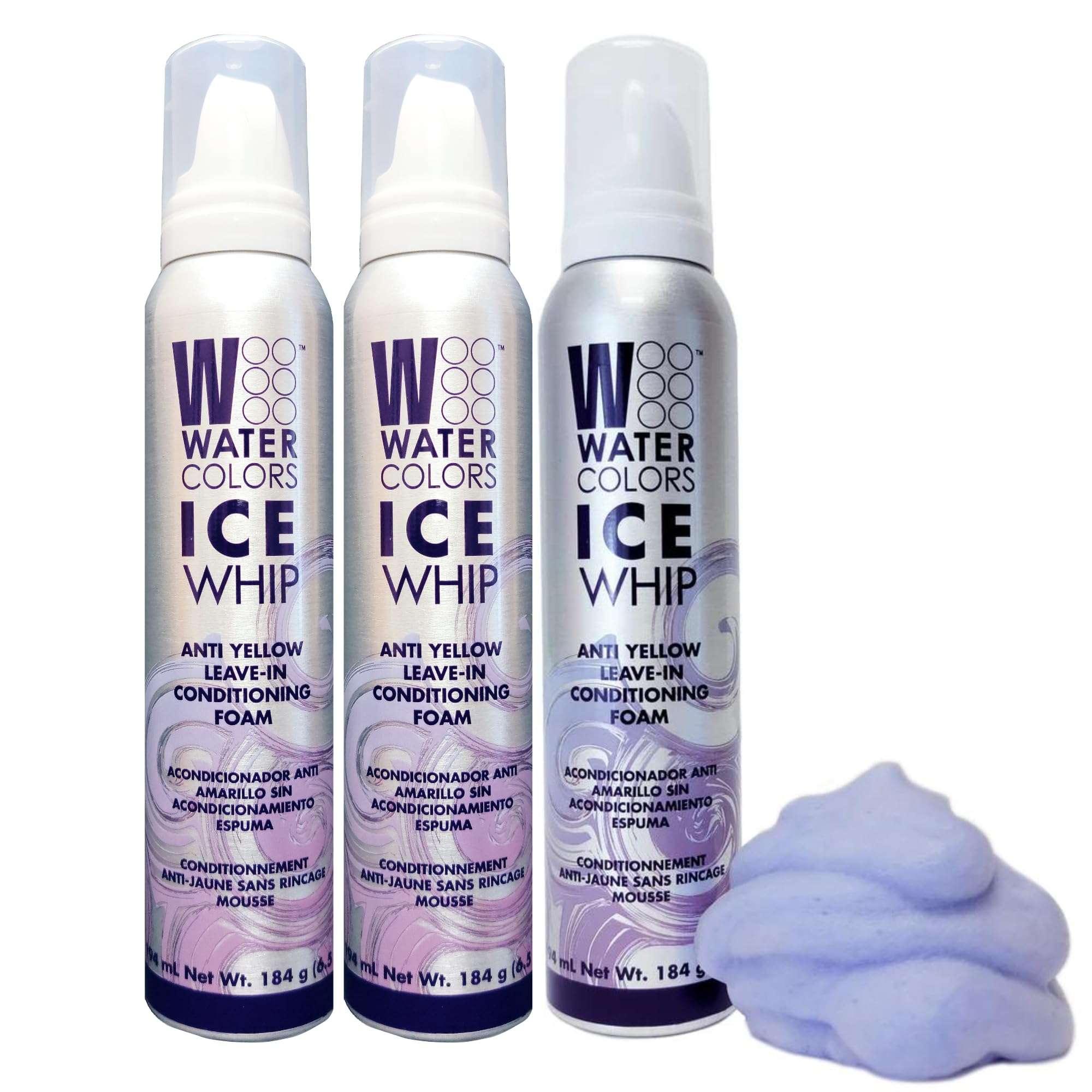Watercolors Ice Whip Anti-Yellow Leave-In Conditioning Foam Mousse for Blonde, Platinum, Bleached, Silver, Gray, Ash & Brassy Hair - Violet Purple 6.5 oz, 3 Count 1