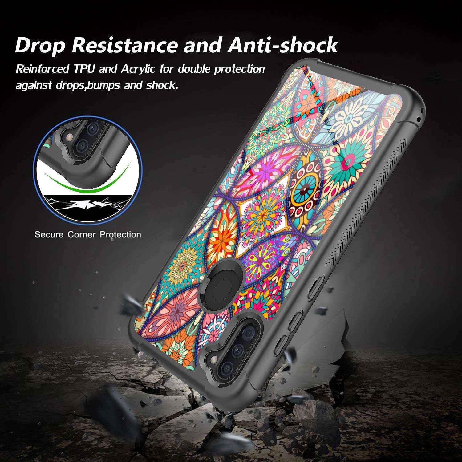 Rosebono Compatible with Samsung Galaxy A21 Case, Slim Hybrid Dual Layer Shockproof Hard Cover Graphic Fashion Cute Colorful Silicone Skin Cover Armor Case for Samsung Galaxy A21 (White Marble) 5