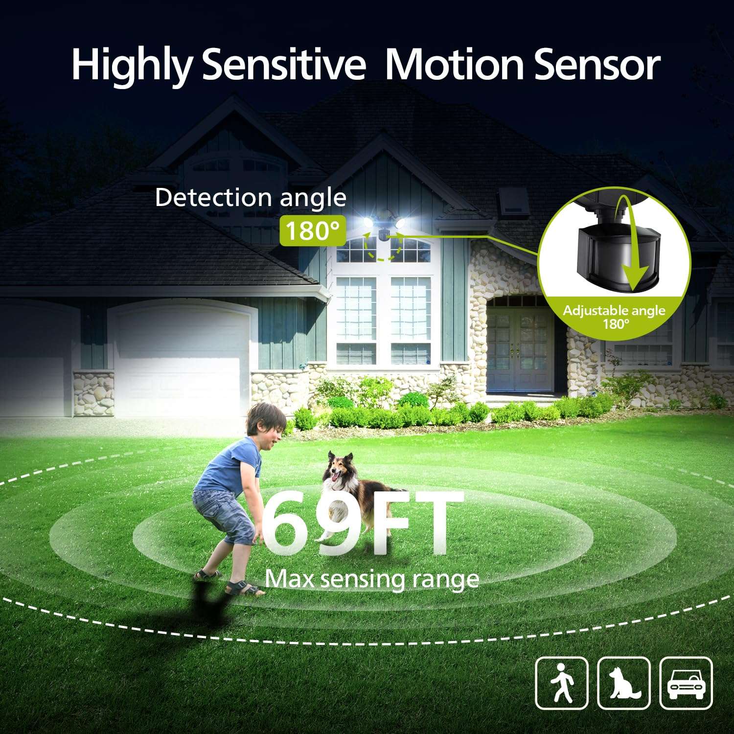 Philips 44W 4200/3500 lm LED Security Light Outdoor Motion Sensor/Switch Control, 5000K Daylight Flood Light, Waterproof, 2 Heads, 4 Modes 6