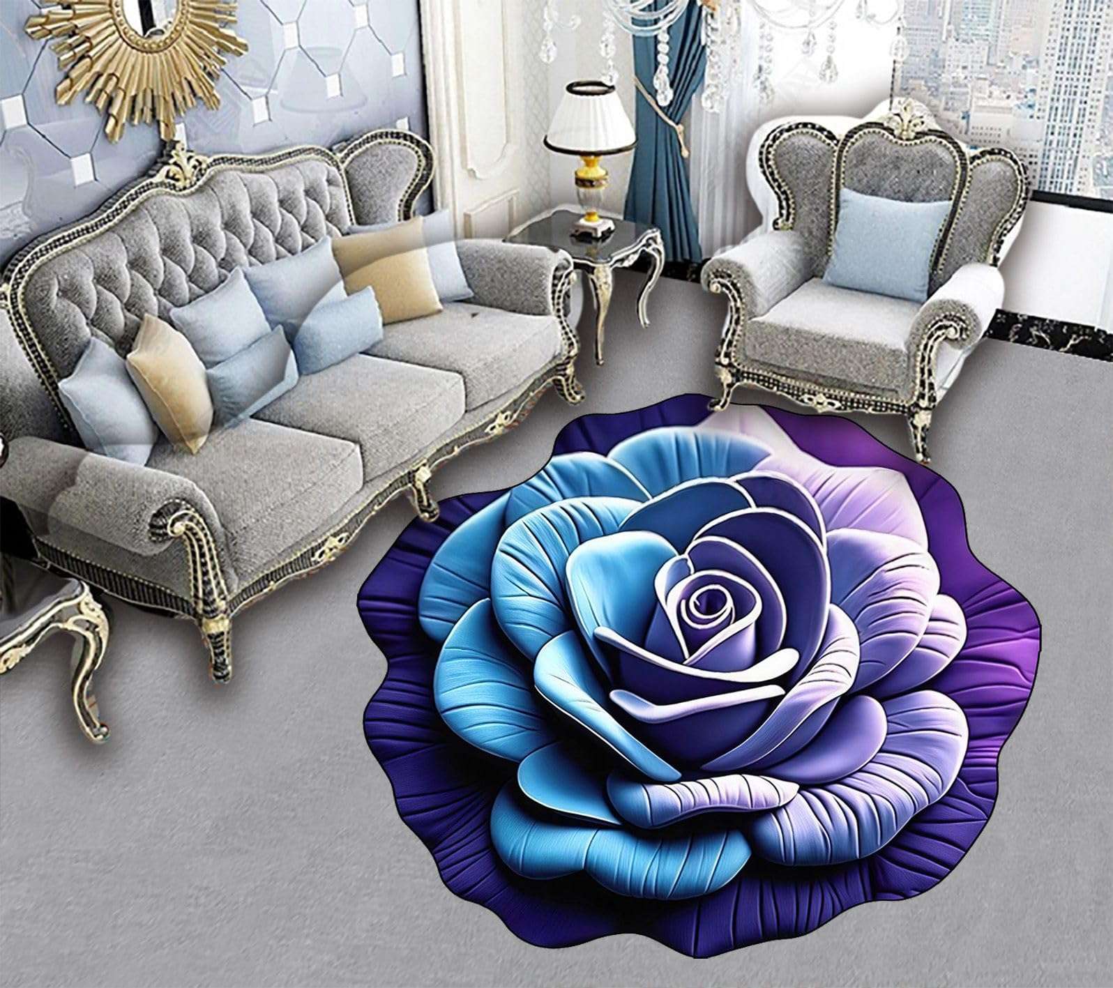 VALDIVIAN Floral Plush & Diatomaceous Earth Floor Mat – 3D Flower Design, Soft and Comfortable, Super Absorbent, Dual-Sided Non-Slip, Quick-Dry Bathroom Rug for Bedroom, (Blue-Purple) 1