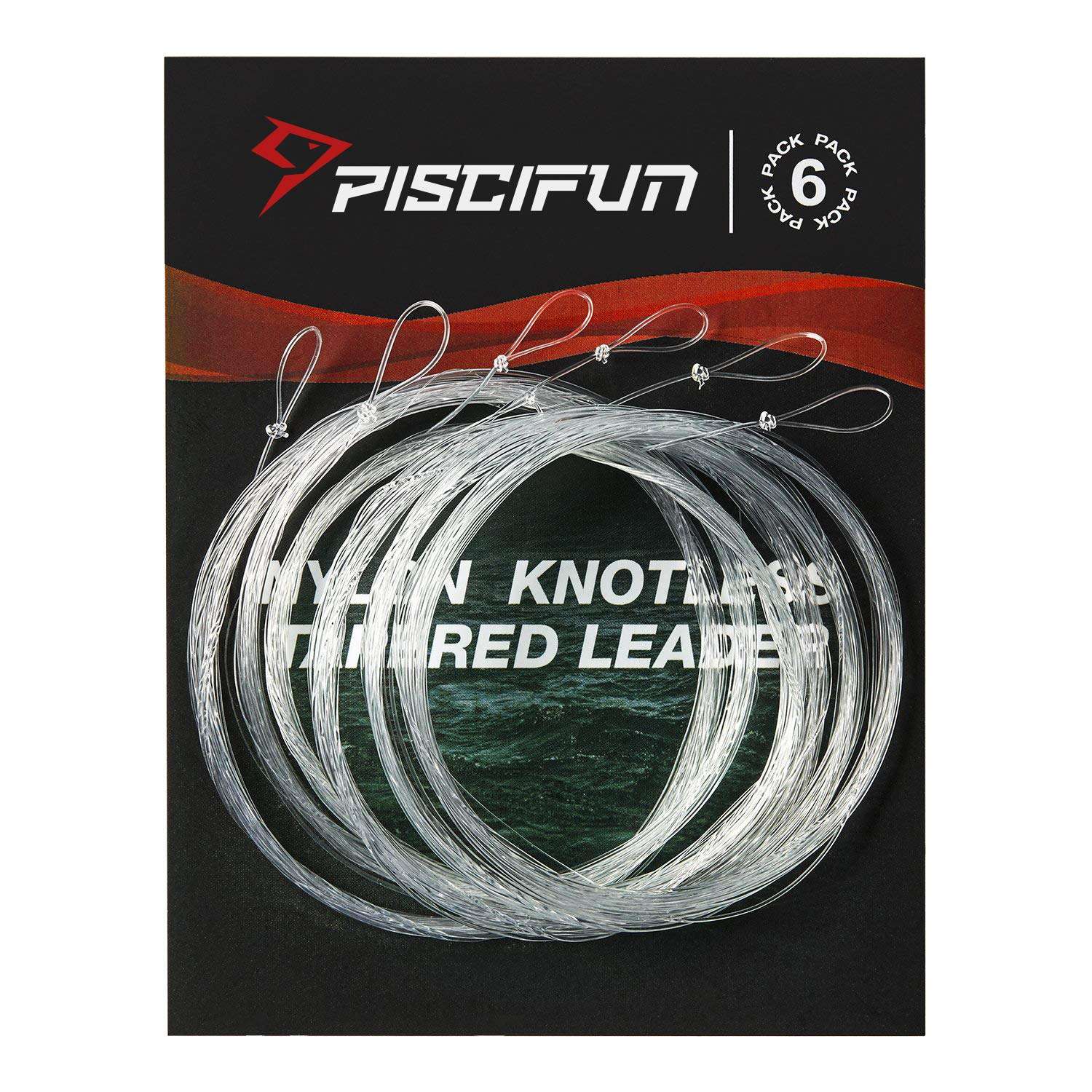 Piscifun Fly Fishing Leader with Pre-Tied Loop, Tapered Fly Line Leader, Nylon, Clear, 7.5ft, 6 Pack, 6X 1