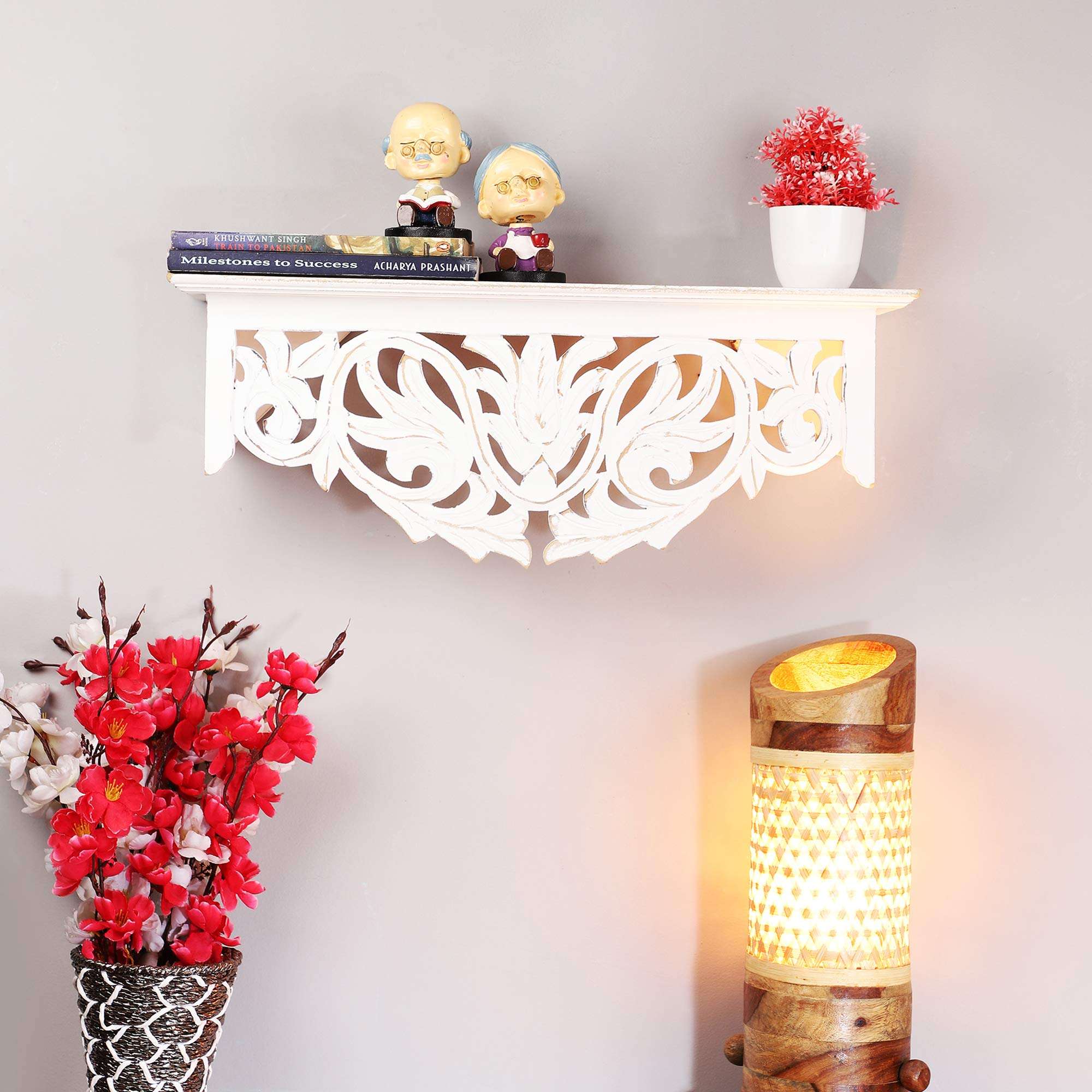 The Urban Store Decorative and Handcrafted Engineered Wood Distressed Wall Shelf - White Finish - 50cm x 15cm x 20cm 6