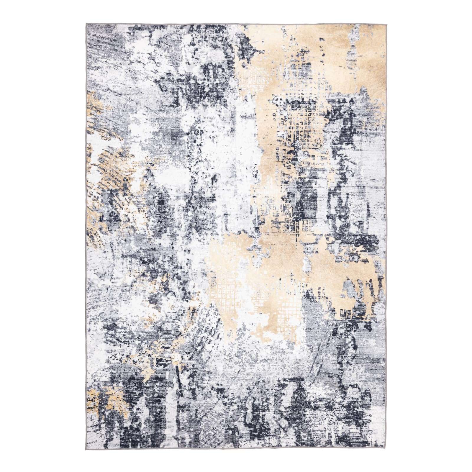 nusoarug 2x7 Runner Rug, 2' x 7' Modern Machine Washable Carpet Abstract Non-Slip Area Rugs with Rubber Backing for Bedroom Kitchen Entryway Living Room Bathroom, Yellow&Black 2