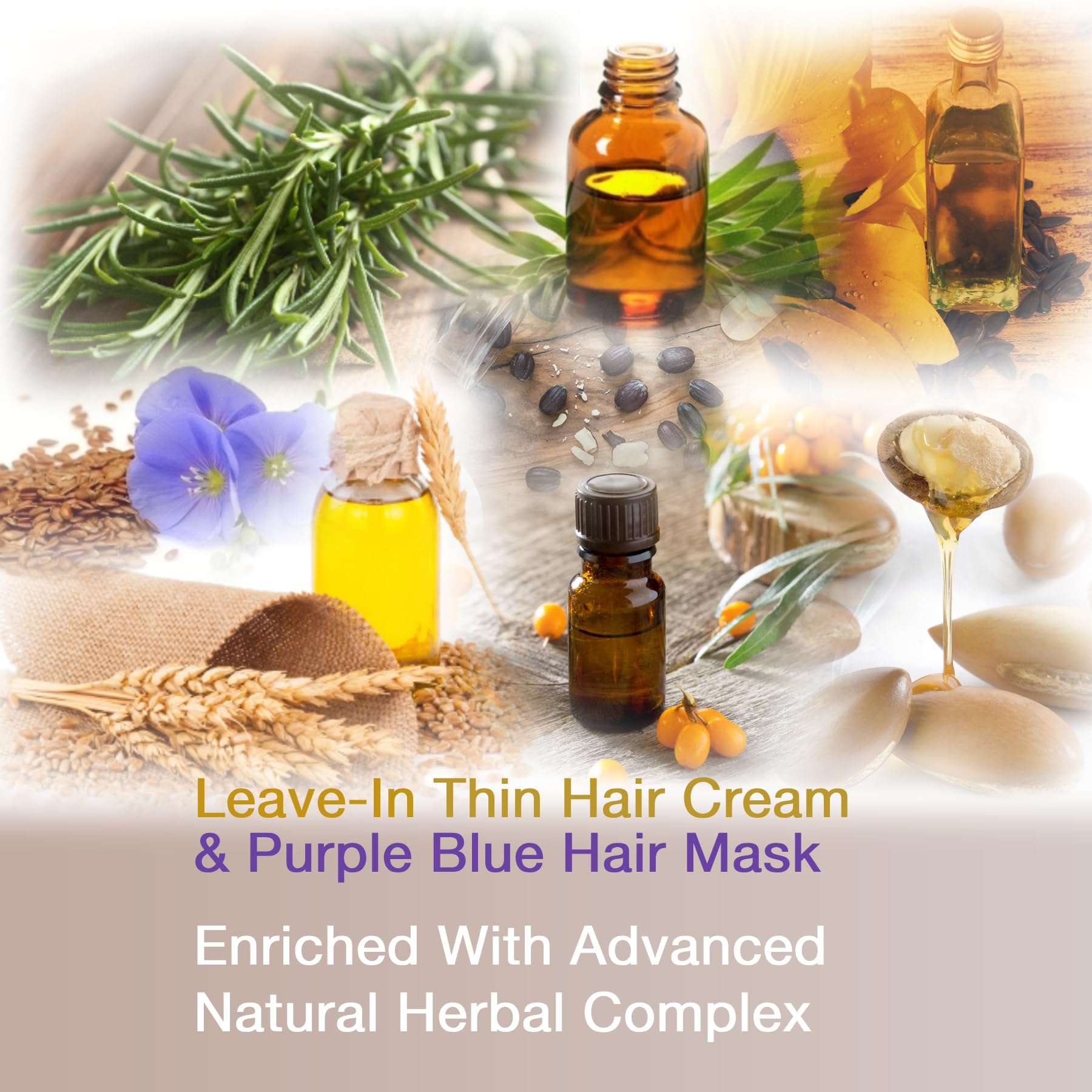 VITAMINS hair cosmetics Keratin Thin Hair Leave-In Conditioner & Purple Blue Hair Mask Kit - Hydrating No Rinse Cream & Anti-Brass Conditioner for Bleached Blonde Platinum Silver Gray Dry Damaged Hair 6