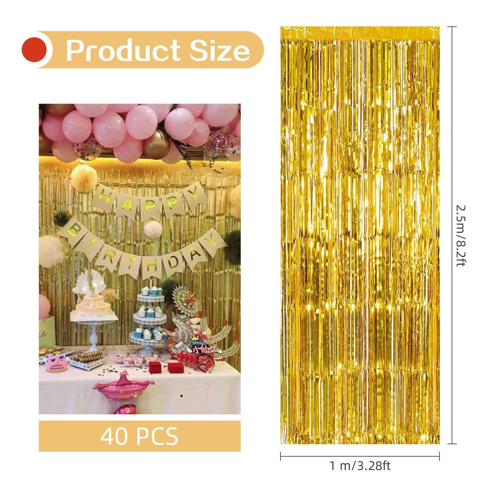 40 Pack Gold Foil Curtain Backdrop Metallic Tinsel Foil Fringe Curtains Photo Booth Props for Birthday Party Decoration Christmas Holiday Halloween New Year Party Supply 4