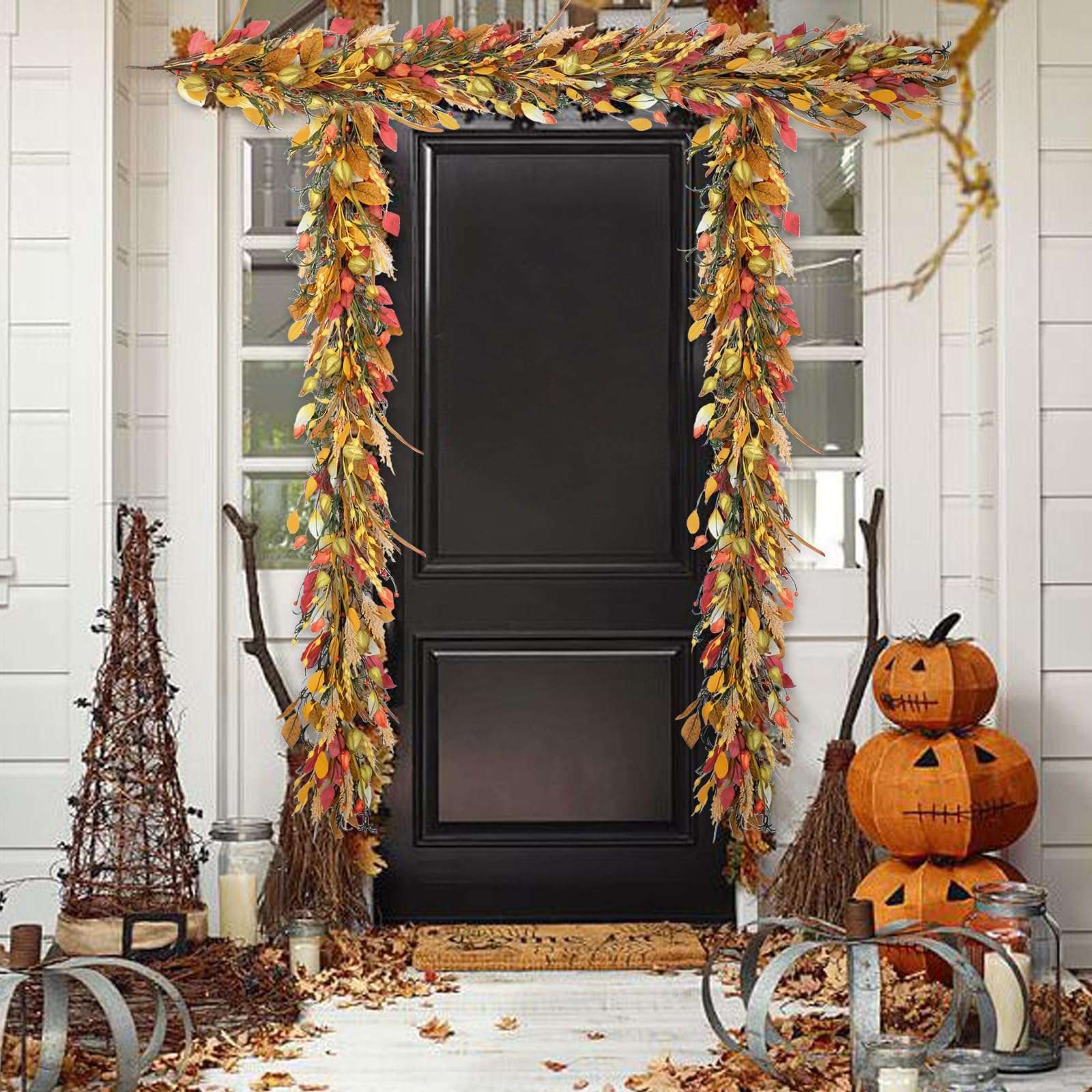 CIR OASES 70 inch Fall Garland Artificial Eucalyptus Garland with Flowers, Fall Decor Fake Rose Garland, Fall Flower Faux Floral Garland for Wedding Home Party Table 6