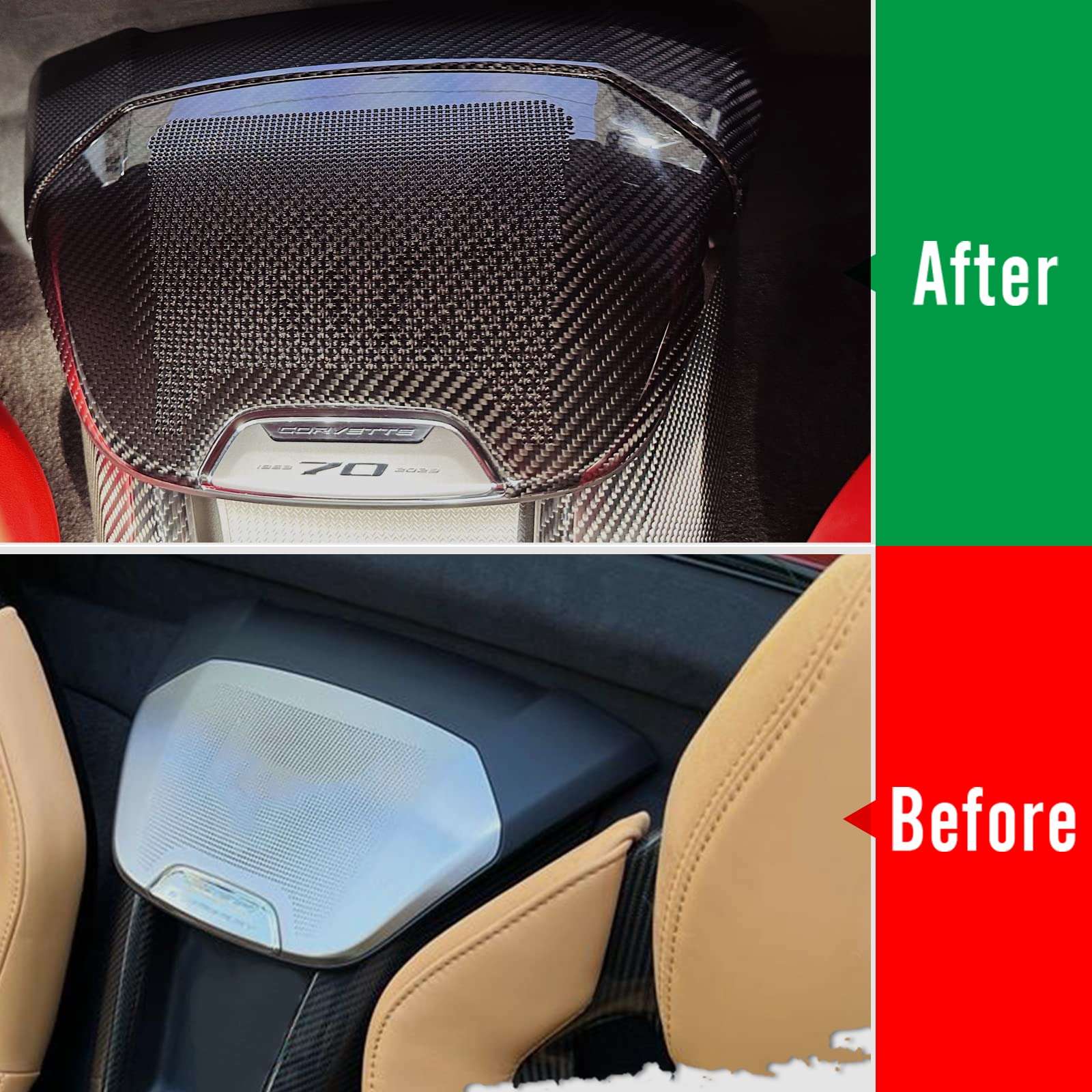 Yipmotiv Car Genuine Carbon Fiber Sound Speaker Cover for Corvette C8 Stingray Z06 Z51 HTC Coupe 2020 2021 2022 2023 2024, Interior Phone Charger Waterfall Upper Trim 6