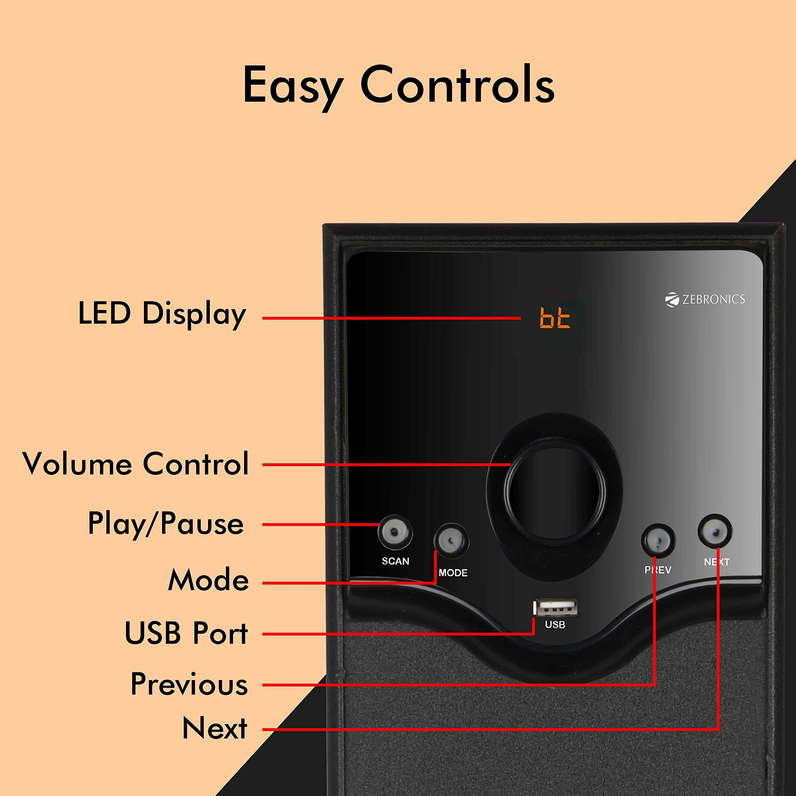 ZEBRONICS ZEB-BT460 RUF Subwoofer with Bluetooth Supporting, USB, FM, AUX and Remote Control (Black) 3