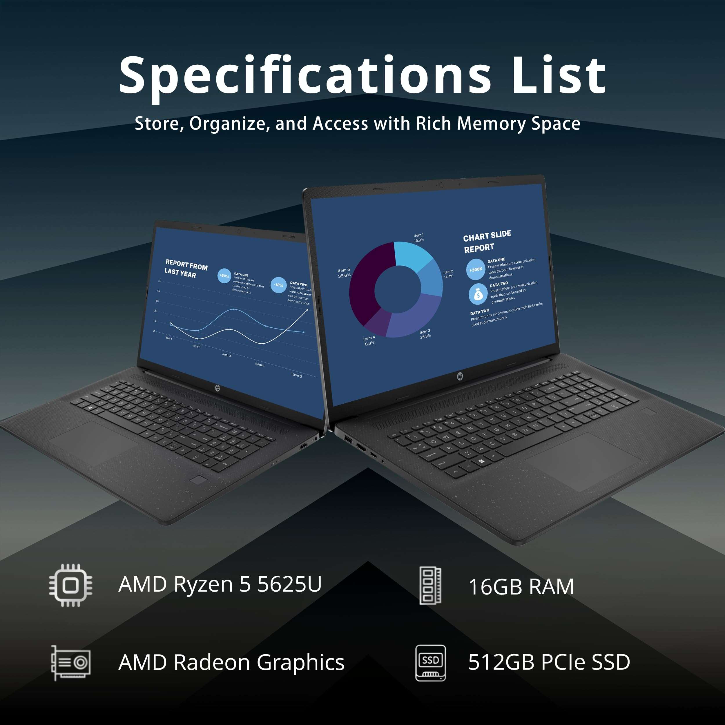 HP 17.3" HD+ Business Laptop, AMD Ryzen 5 5625U Processor, 16GB RAM, 512GB PCIe SSD, Fingerprint Reader, 720p HD Camera, Wi-Fi, HDMI, Win 11 Pro, Black, 32GB Hotface USB Card 2