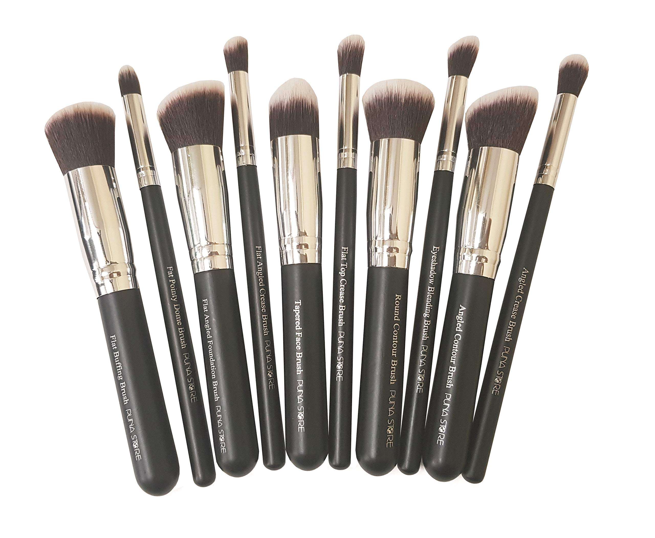 Puna Store 10 Piece Makeup Brush Set, PS-574, Black/Silver