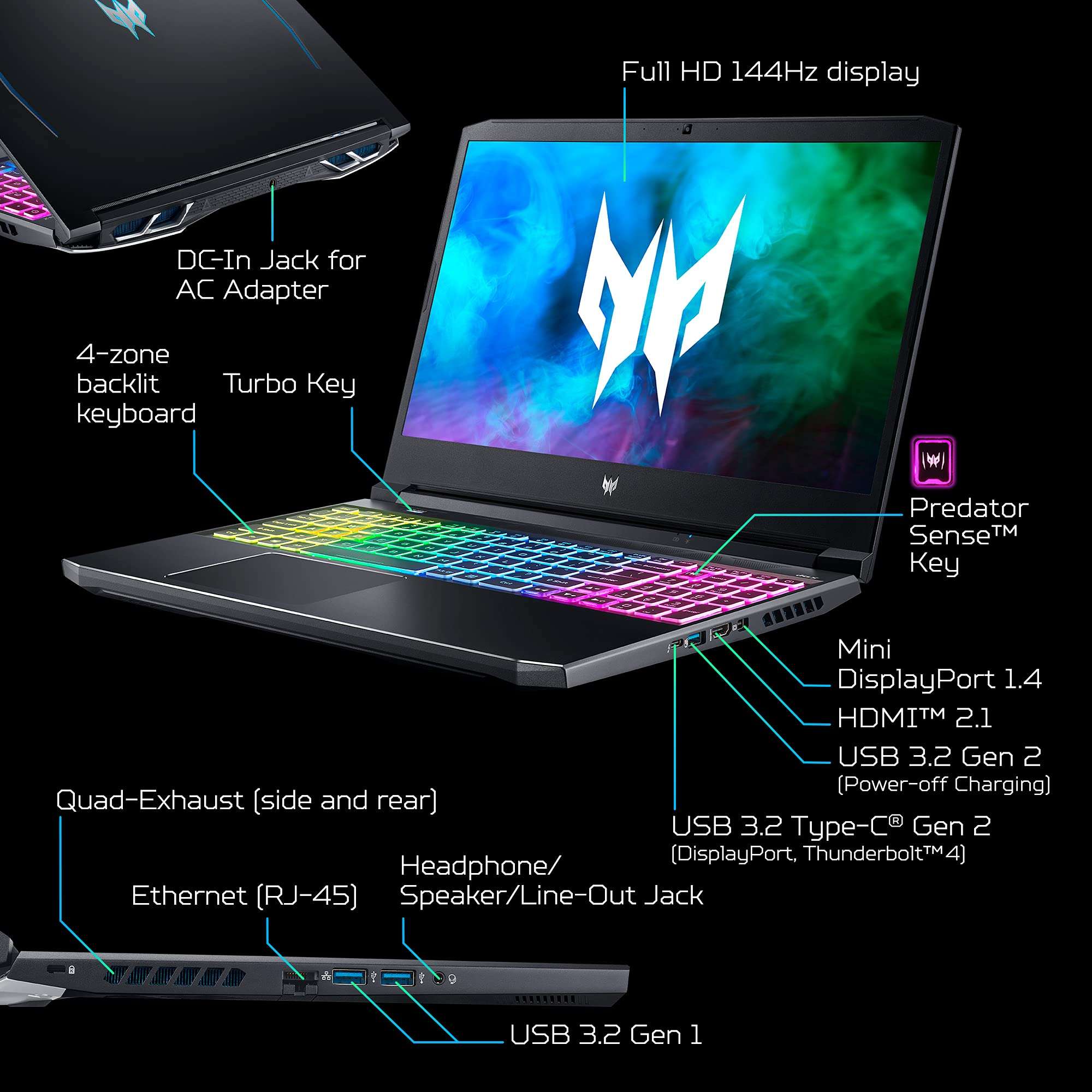 Acer Predator Helios 300 PH315-54-760S Gaming Laptop | Intel i7-11800H | NVIDIA GeForce RTX 3060 GPU | 15.6" FHD 144Hz 3ms IPS Display | 16GB DDR4 | 512GB SSD | Killer WiFi 6 | RGB Keyboard 6