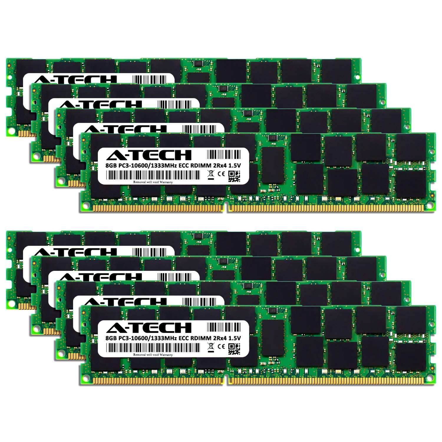 A-Tech 64GB Kit (8x8GB) ECC RDIMM Memory for Mac Pro Mid 2010 & Mid 2012 (MacPro5,1) | DDR3 1333MHz Registered DIMM PC3-10600 Dual Rank 2Rx4 1.5V 240 Pin RAM Upgrade 2