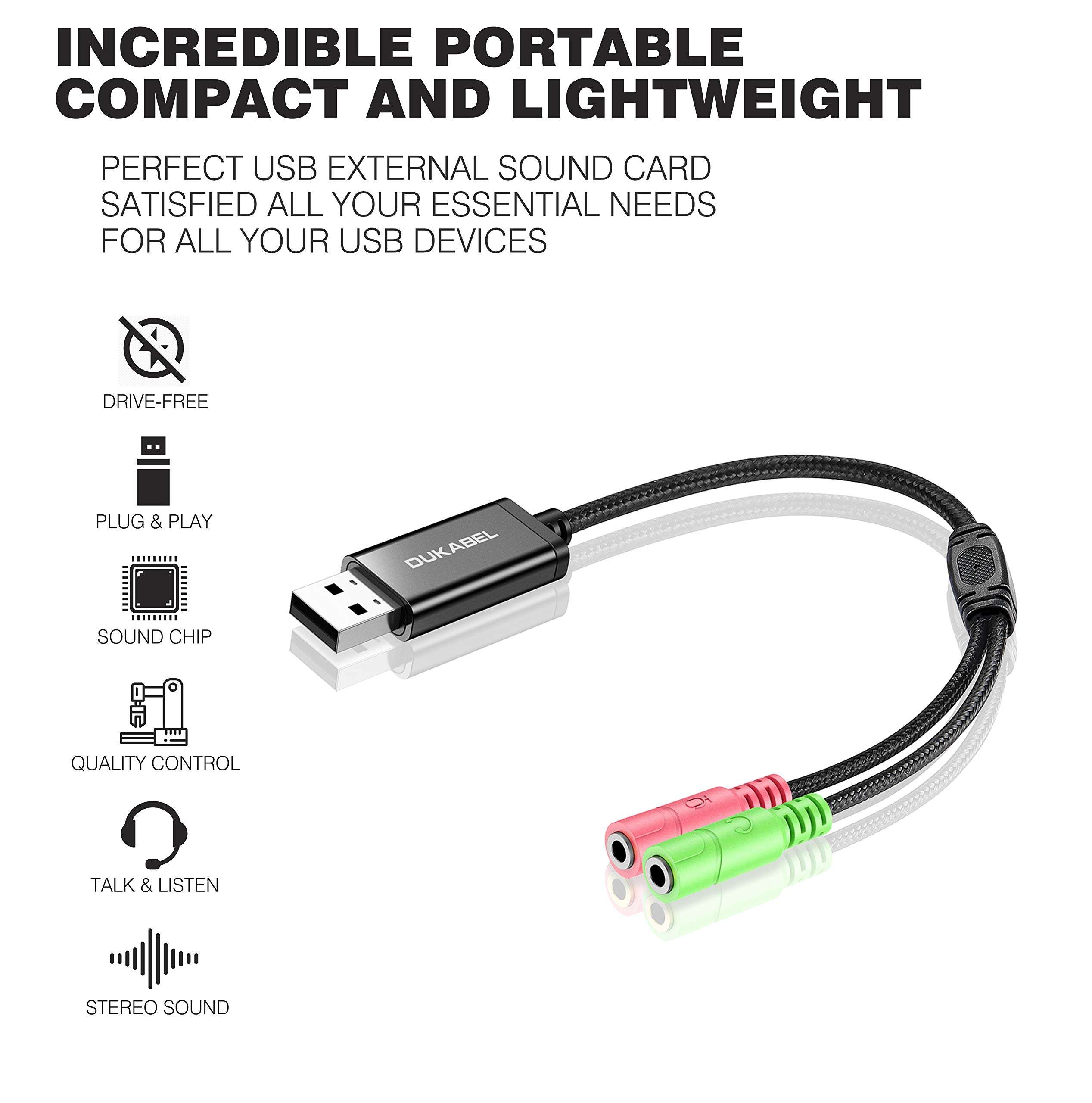 DuKabel USB to 3.5mm Jack TRS AUX Adapter for Built-in USB Sound Card with Separate Plug TRS 3 Pole Microphones [Metal Housing & Durable Braided / 9.8inch] 3