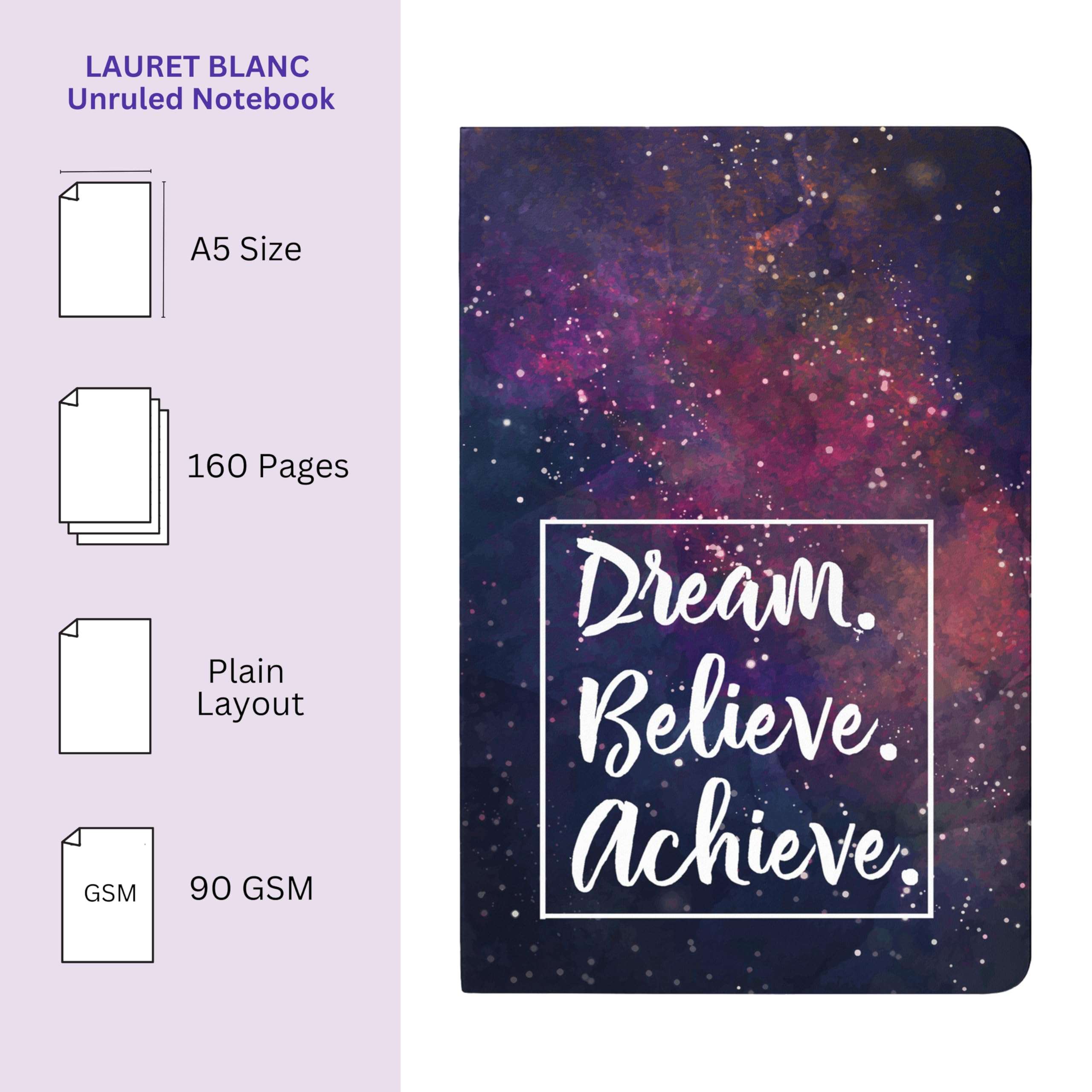 LAURET BLANC Unruled Notebook- A5 Size, 160 Plain Pages, 90 GSM (Colour 2) 3