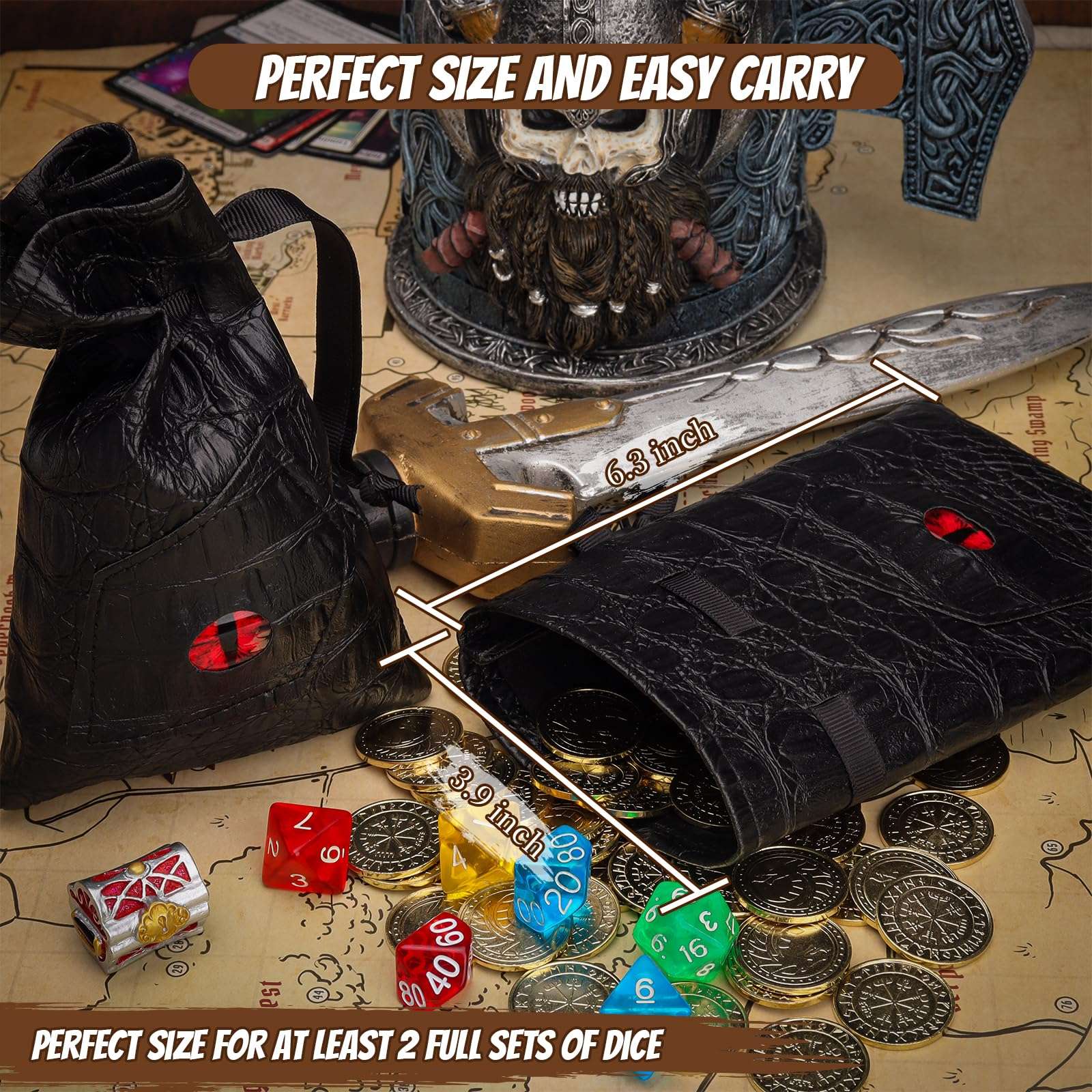 CZYY Drawstring Bag PU Leather Dice Pouch Perfect for RPG, D&D, Game 4