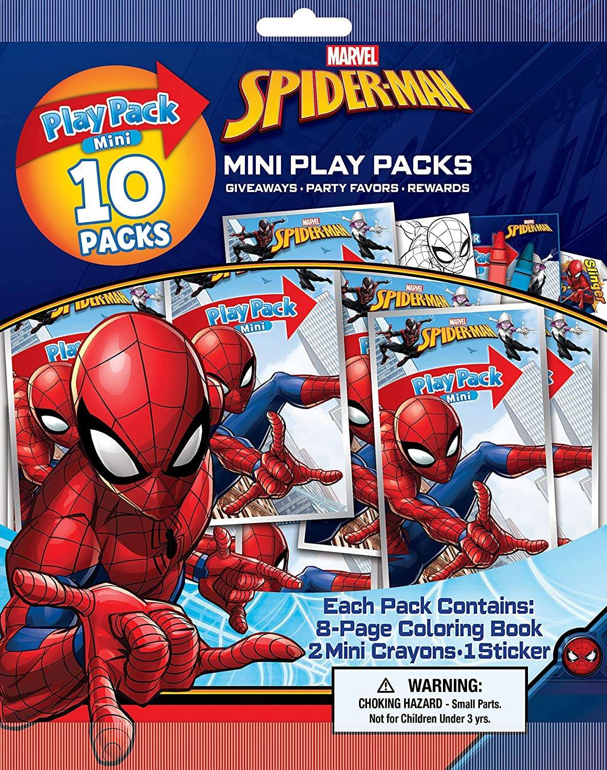 Spiderman Play Packs | Spider-man Party Favors | Spiderman Mini Play Packs | Includes Coloring Book, 2 Mini Crayons and a Sticker | 10-Pack | Officially Licensed
