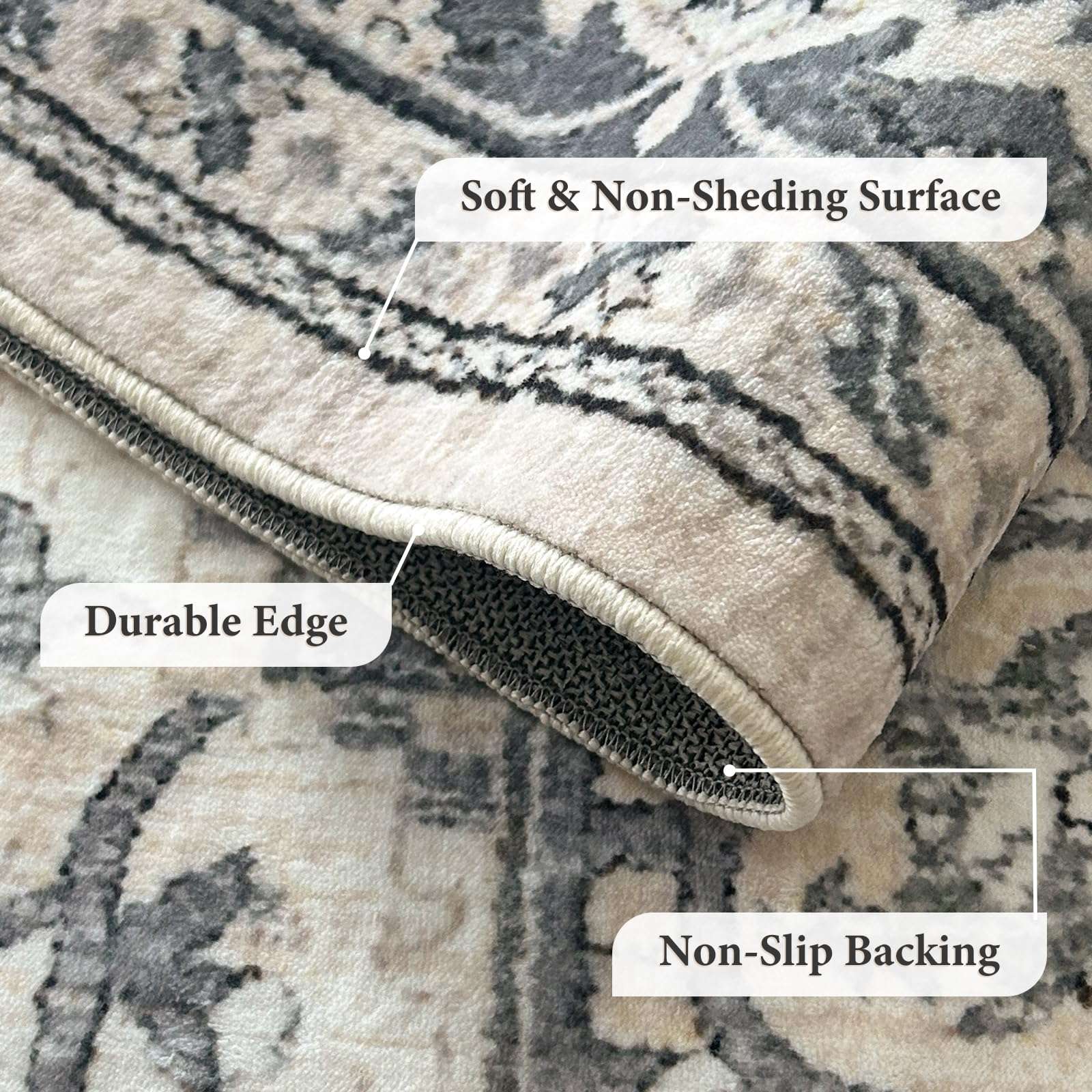 Machine Washable Rug 5' x 7' Modern Abstract Area Rug with Non-Slip Backing Washable Area Rugs for Living Room Non-Shedding Indoor Floor Grey Rug 3