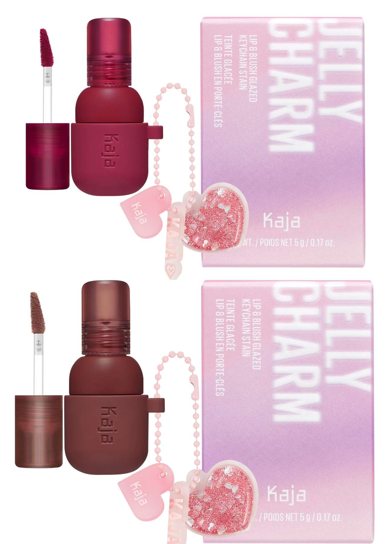 Kaja Lip & Blush Glazed Keychain Stain - Jelly Charm 01 Cherry Spritz + Lip & Blush Glazed Keychain Stain - Jelly Charm 06 Mocha Glaze Bundle 1