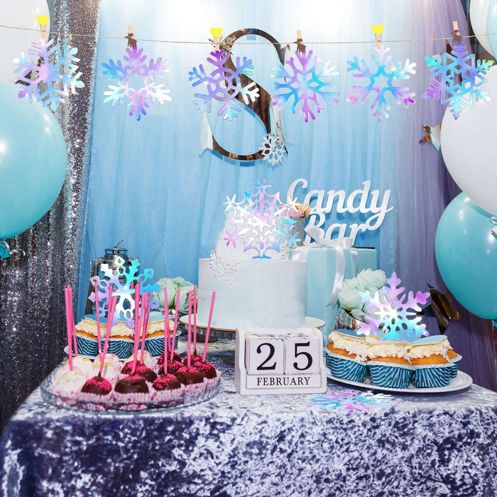 Dianelhall 45 Pcs Snowflake Cutouts Winter Bulletin Board Decorations Wonderland Paper Cutouts Christmas Wall Decals with Glue Points for Classroom Home Holiday Winter Party Supplies 6