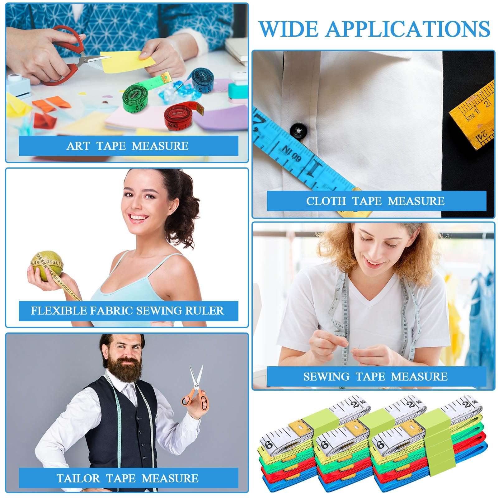 Kigeli 500 Pcs Tape Measure Double Scale 60 Inch/150 cm Soft Tape Measure Ruler Bulk Flexible Fabric Sewing Ruler for Sewing Tailor Cloth Weight Loss Body Measurement Sewing Supplies Knitting Projects 6