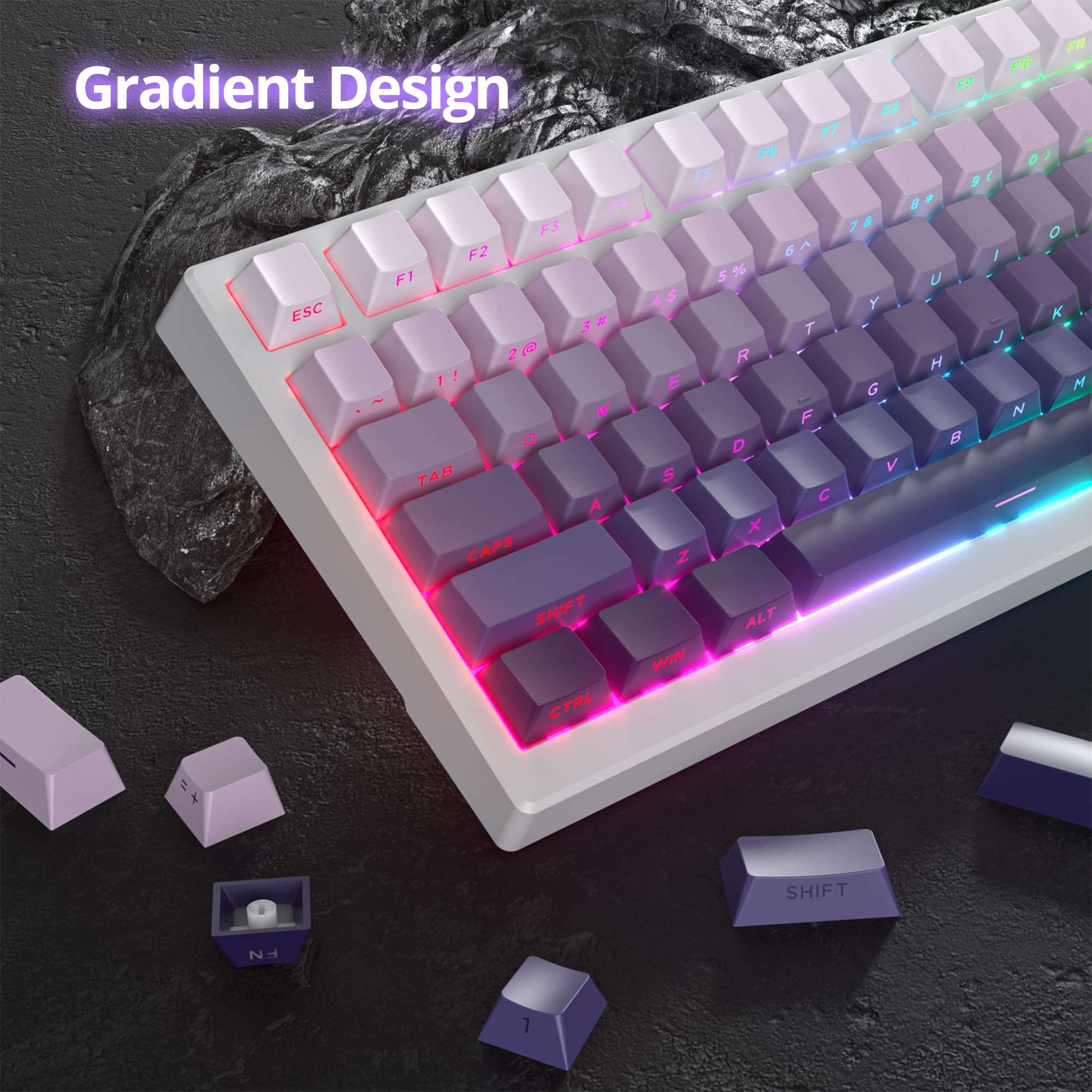 133 Keys PBT Gradient Gray Side Printed Keycaps,Double Shot Shine Through Custom Cherry Profile Keycaps for for Cherry/Gateron MX switches 60 Percent / 68/75% Gaming Mechanical Keyboard (Star Purple) 4