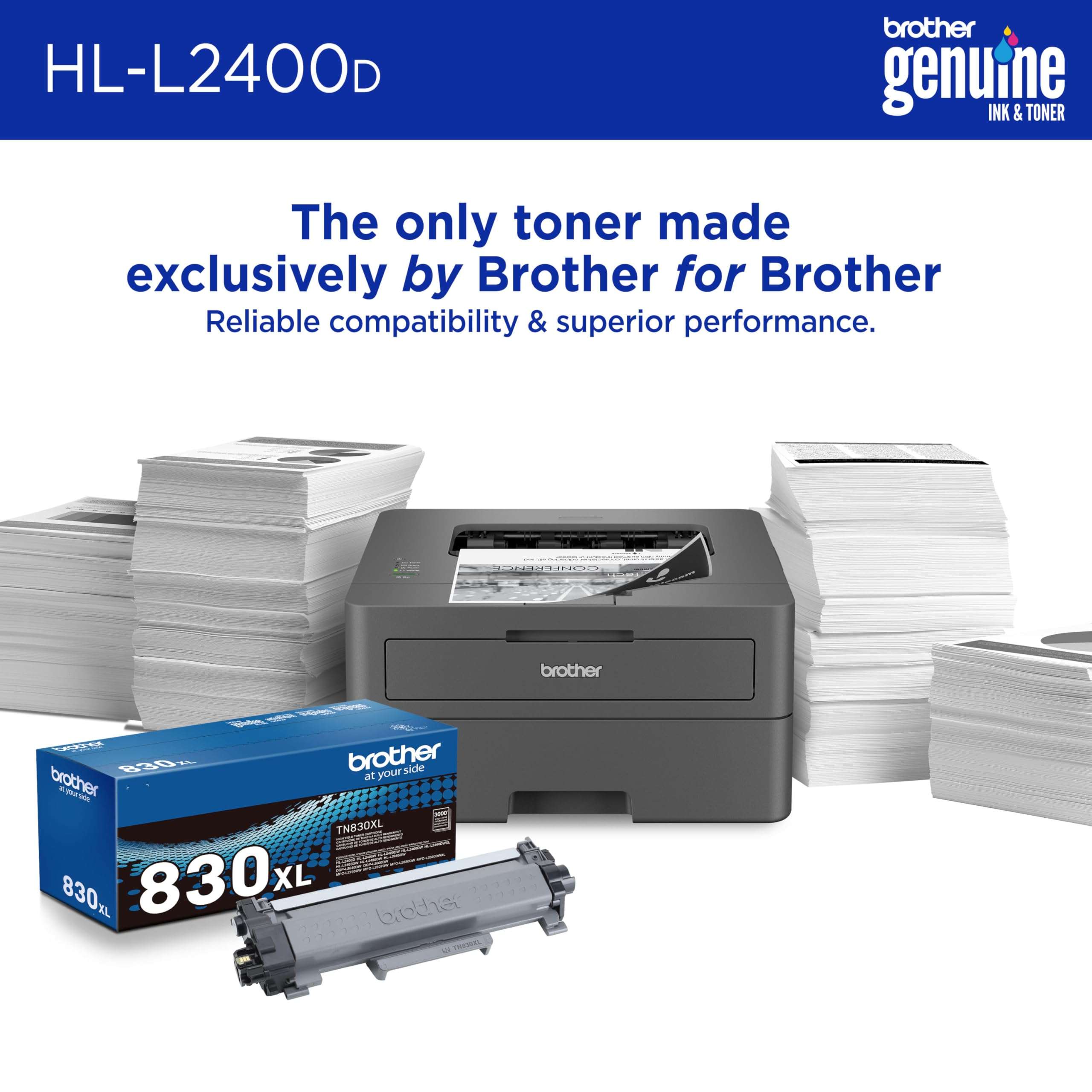Brother HL-L2400D Compact Monochrome Laser Printer, USB Required (Cable not Included), Black & White Output | Includes Refresh Subscription Trial(1), (Renewed Premium) 4