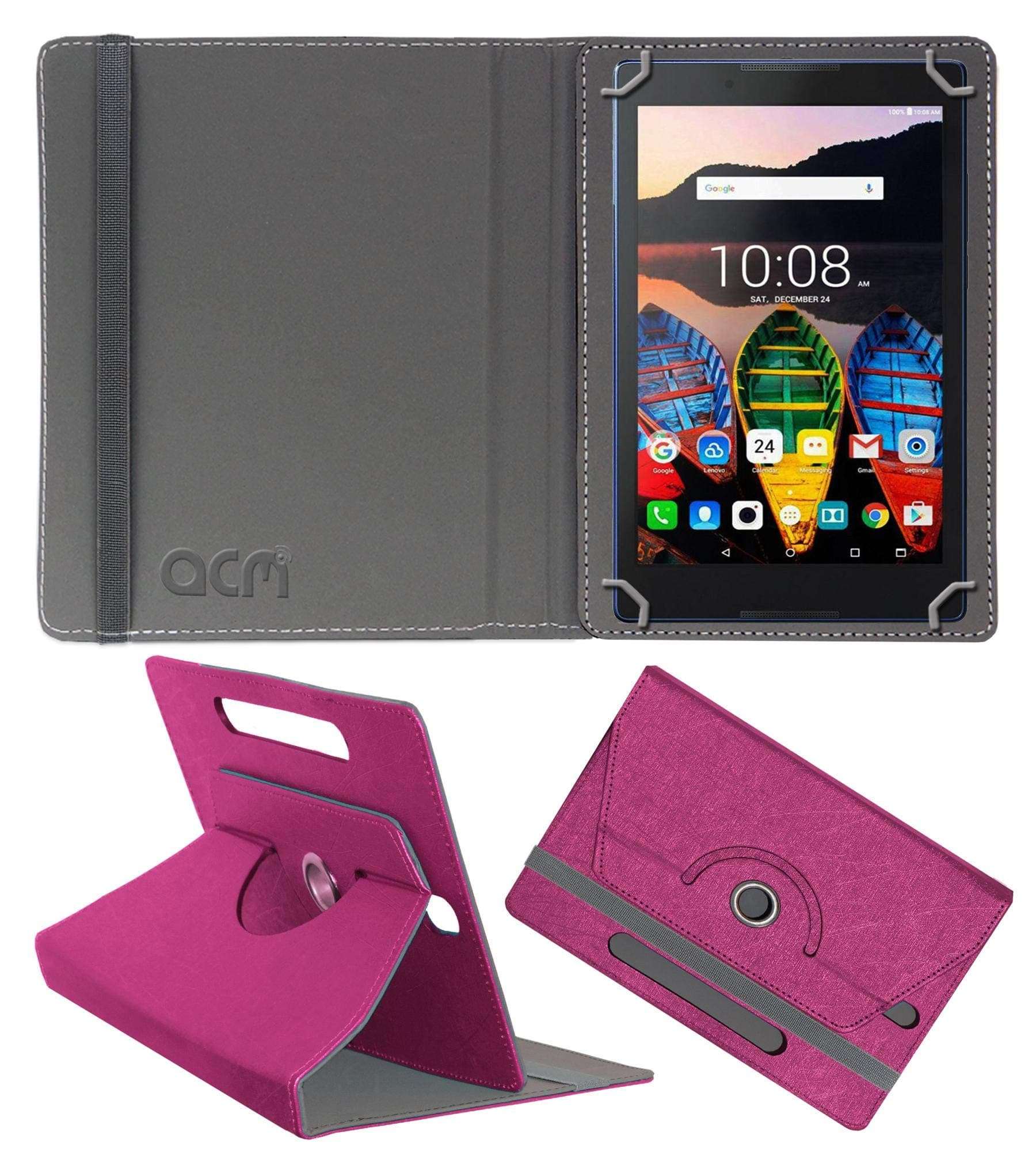 Acm Designer Rotating Leather Flip Case Compatible with Lenovo 710i Cover Stand Dark Pink 1