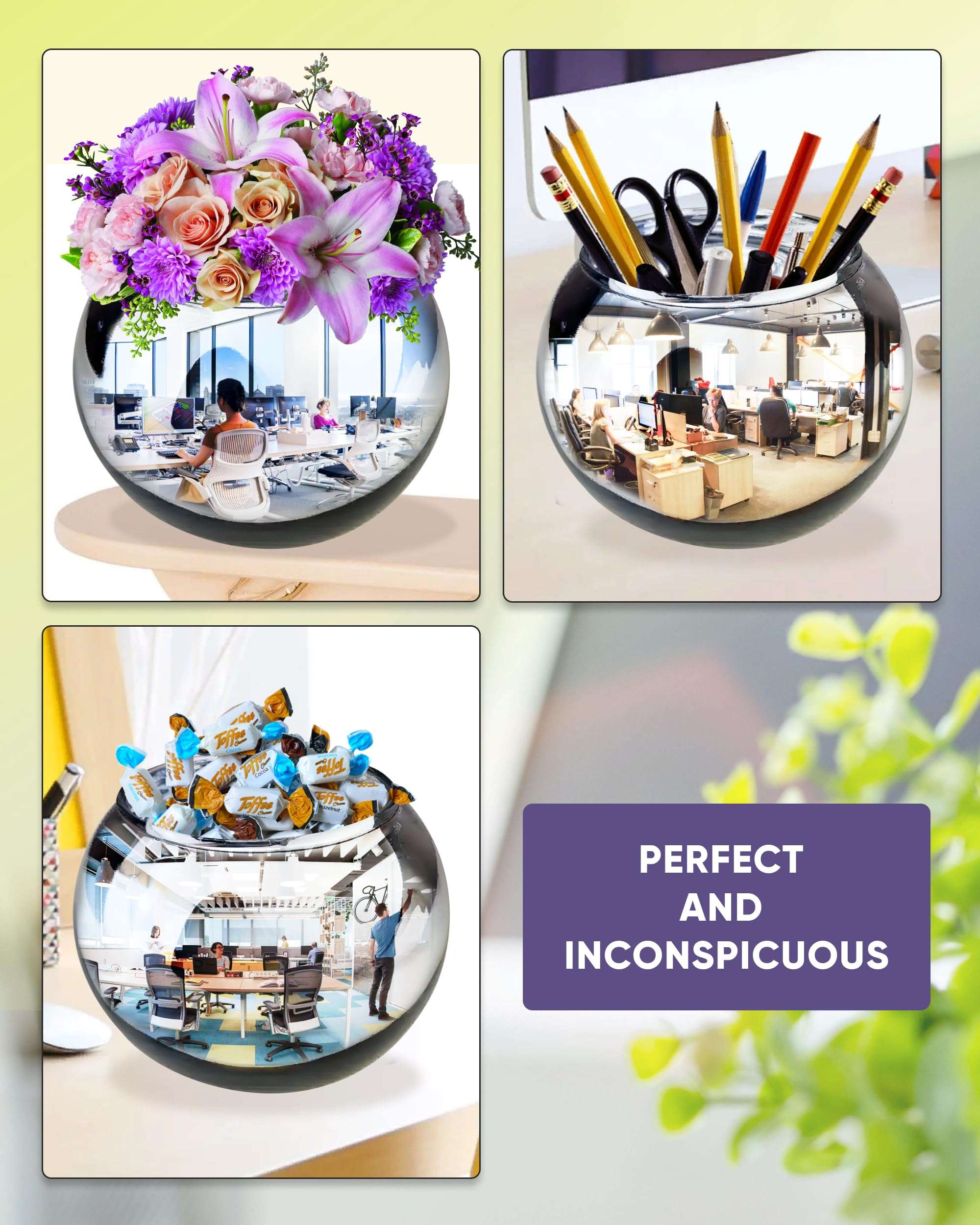 Skywin Convex Mirror Vase Silver Cubicle Decorations - 4.5 Inch Multipurpose Cubicle Mirror, Desk Mirror to See Behind You - Aesthetic Office Cubicle Accessories, Office Cubicle Decor Organizer 3