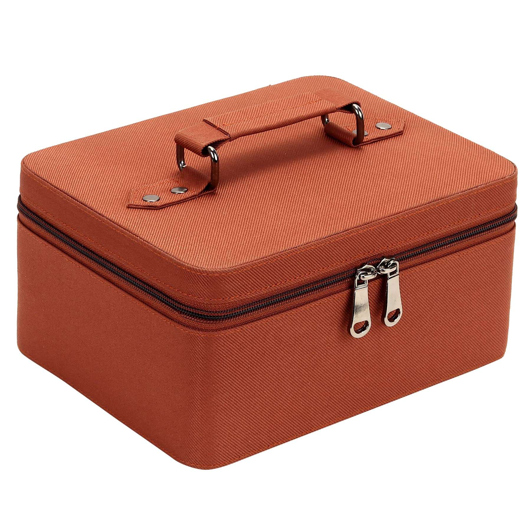 FADAK Makeup Cosmetic Box for Wedding Makeup Box Jewelry Bridal Box Trousseau Box Vanity Beauty Case Large Vanity Box Vanity Bag with Dividers for Brushes Travel Cosmetic Organizer Bag (Brown) 1