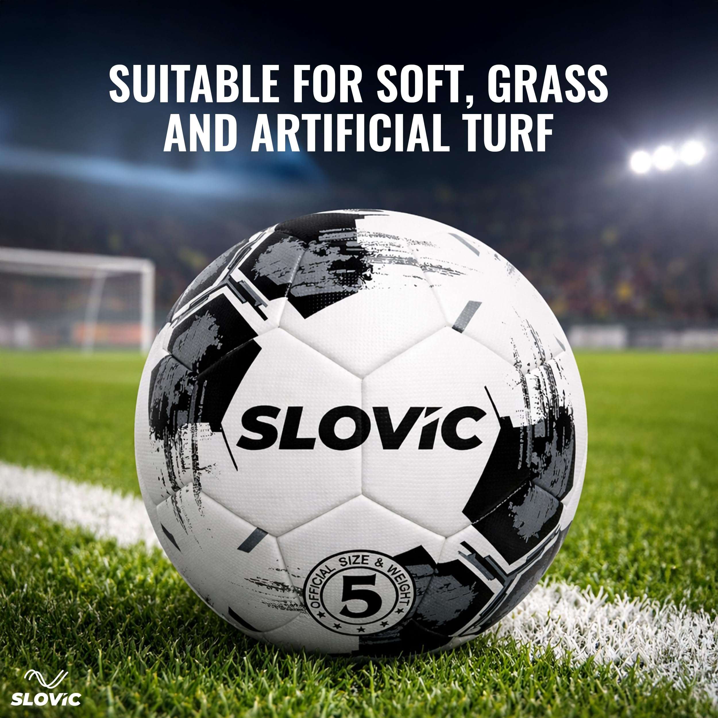 SLOVIC Rubber Professional Football [Size-5] | Hard Ground Foot-Ball | Ideal for Grass Ground & Artificial Turf | Training Foot Ball | Soccer Ball | Footballs for Men & Women, White 4