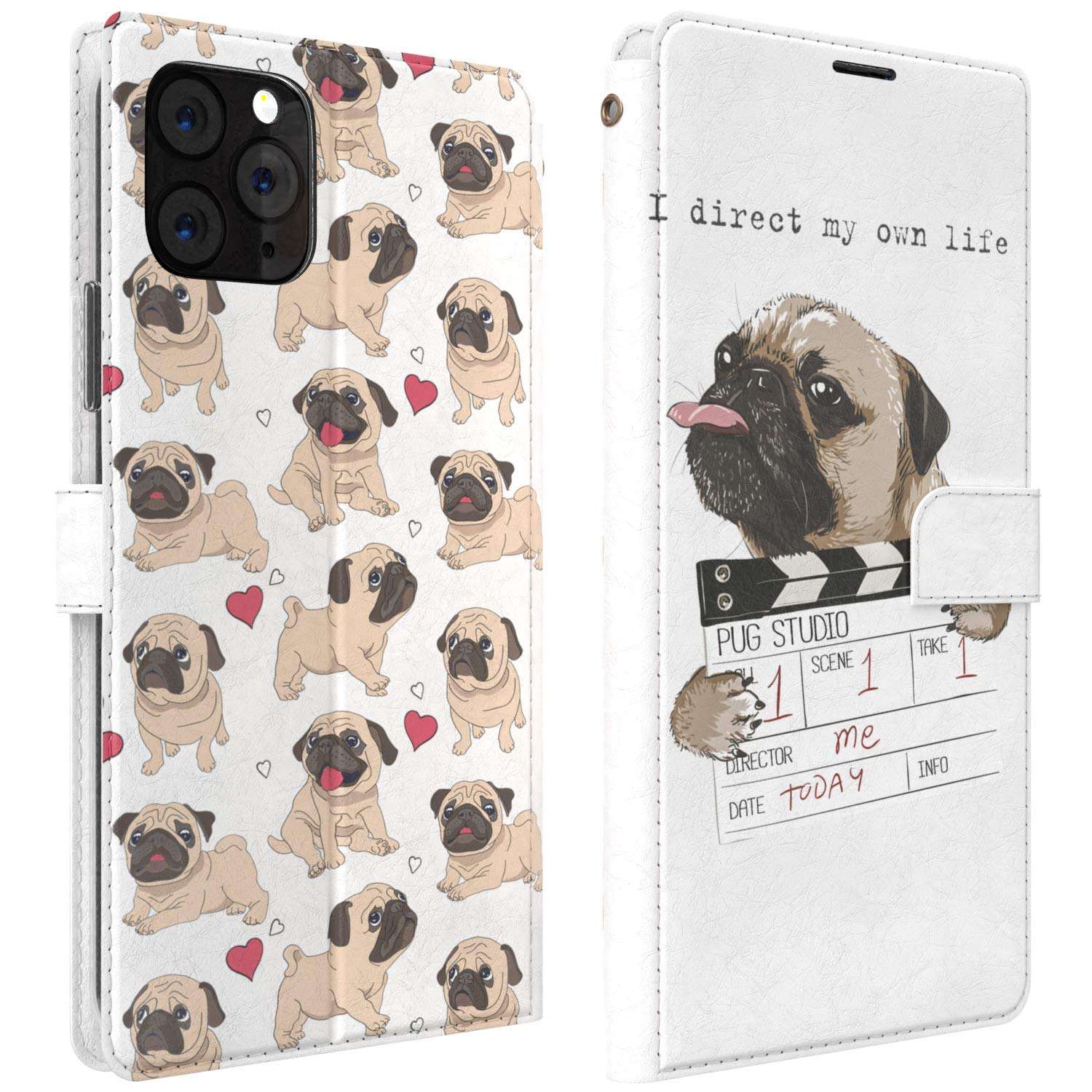 Mertak Wallet Case Compatible with iPhone 14 Pro Max 13 Mini 12 11 SE Xr Xs 8 Plus 7 6s Funny Slim Quote I Direct My Own Life Cute Lightweight Pug Folio Card Holder Magnetic Flip Protective Dog 1