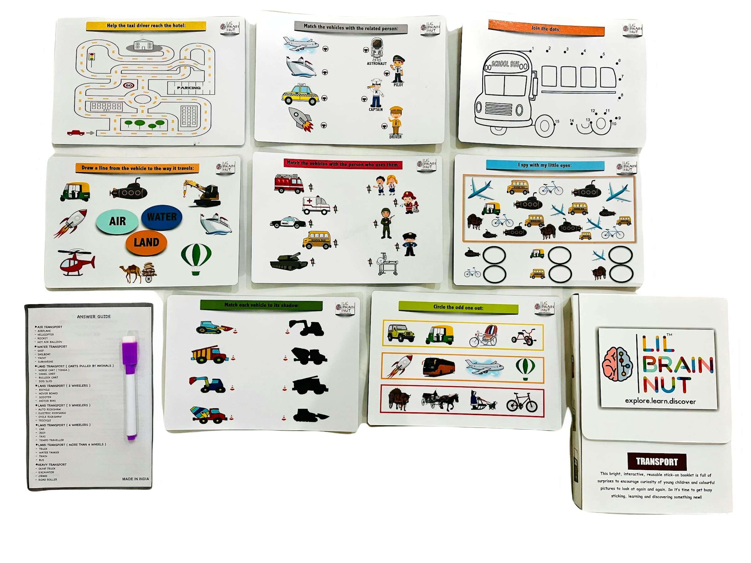 LIL BRAIN NUT Kid's My Transport Book Set Transport, Shapes, Colors, Numbers, 4