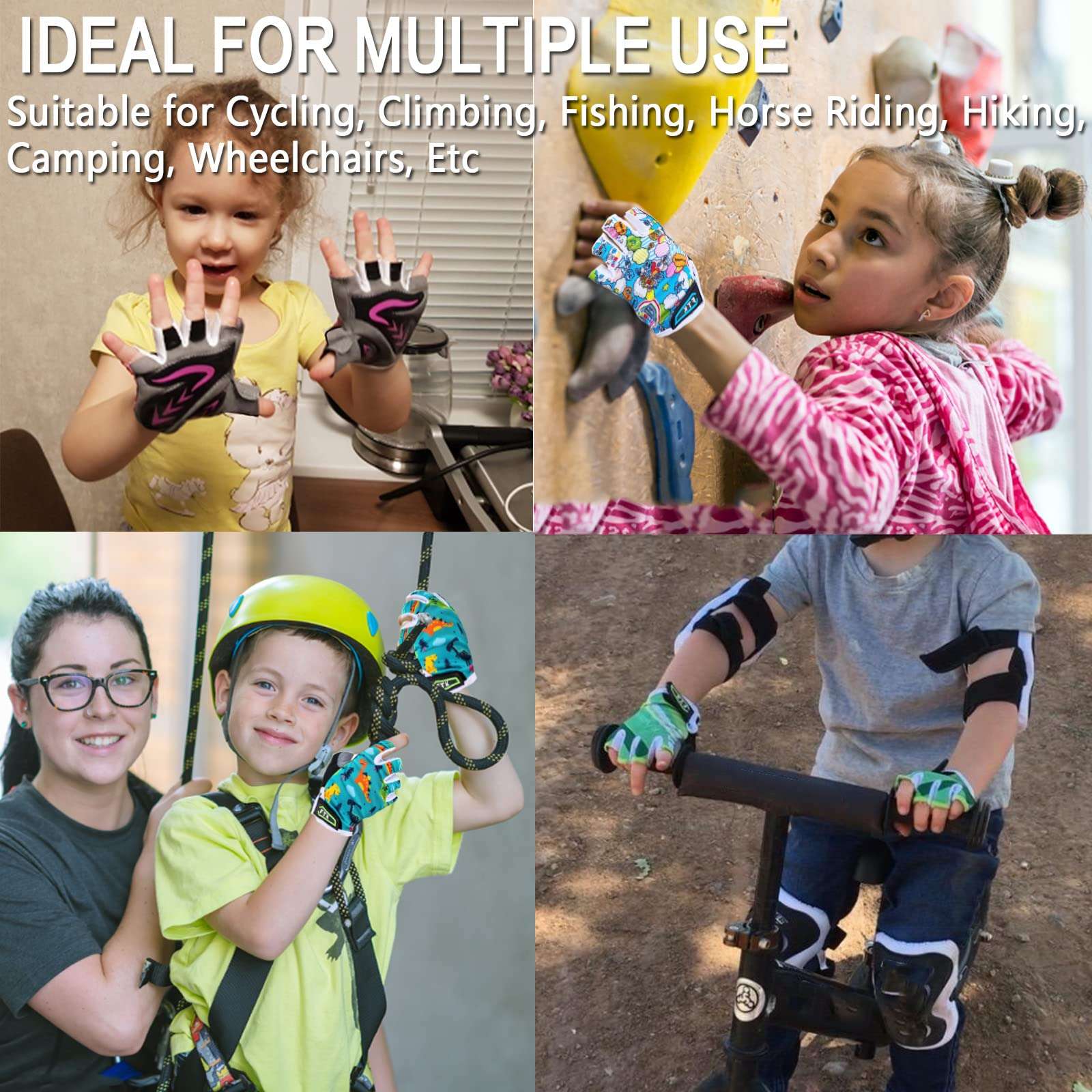 Kids Junior Cycling Gloves Outdoor Sport Road Mountain Bike, Fit Boy Girl Youth Age 2-10, Gel Padding Bicycle Half Finger Pair (Dark Blue, Small) 6