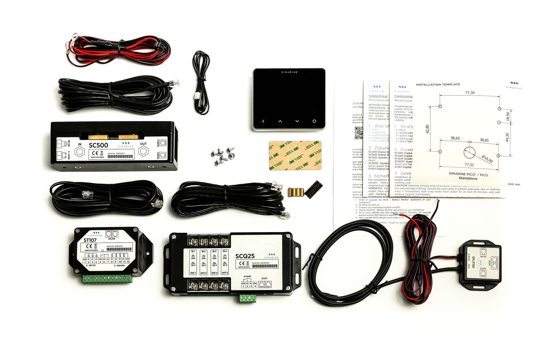 SIMARINE PICO Blue Package - Smart Marine and RV Battery Monitor + 500A Shunt + ST107 Tank Module + SCQ25 Quadro Shunt (Bezel, Black) 5
