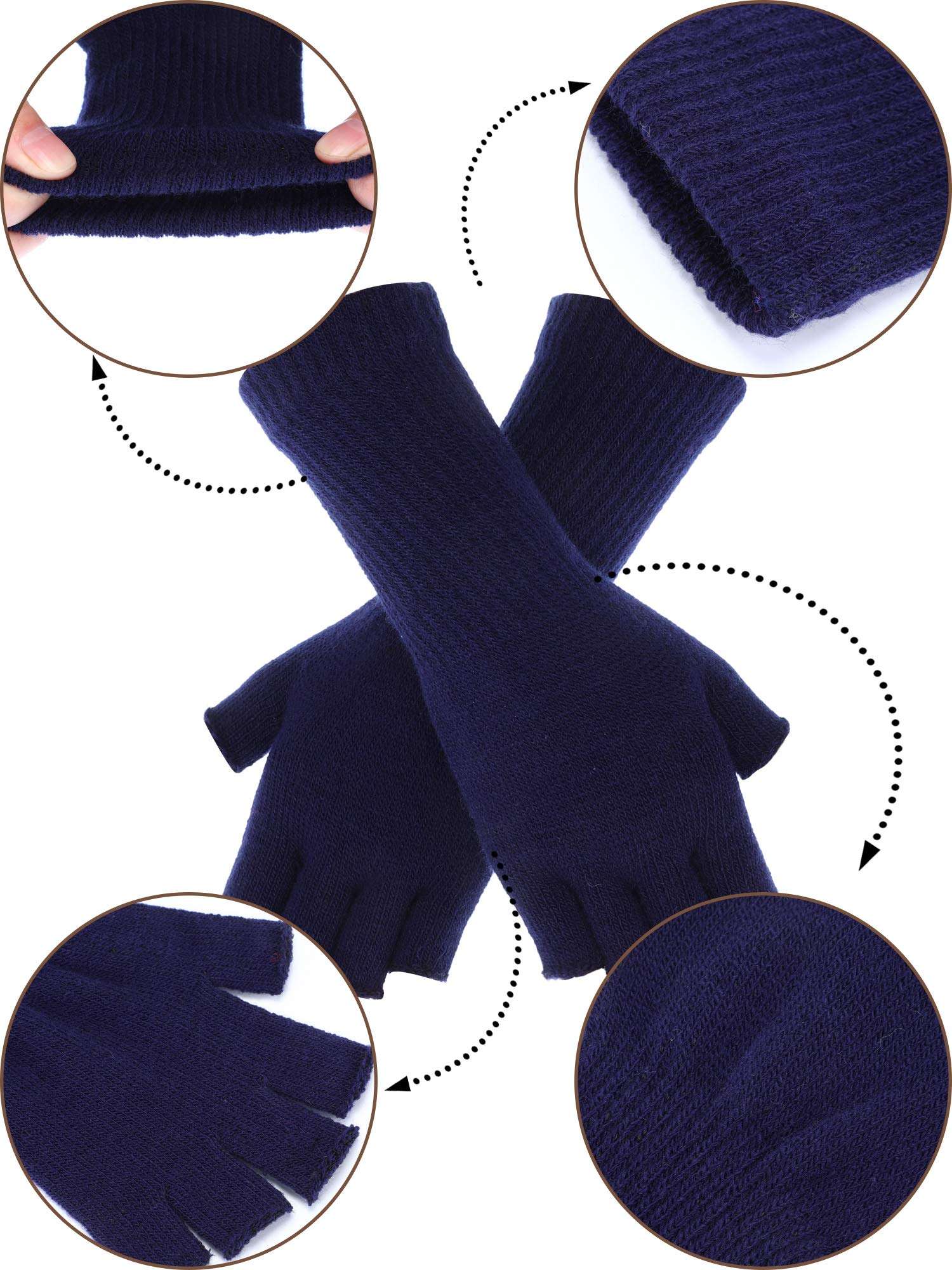 2 Pairs Unisex Fingerless Gloves Half Finger Stretchy Knit Gloves Lengthen Wrist Mittens Winter Warm Gloves 3