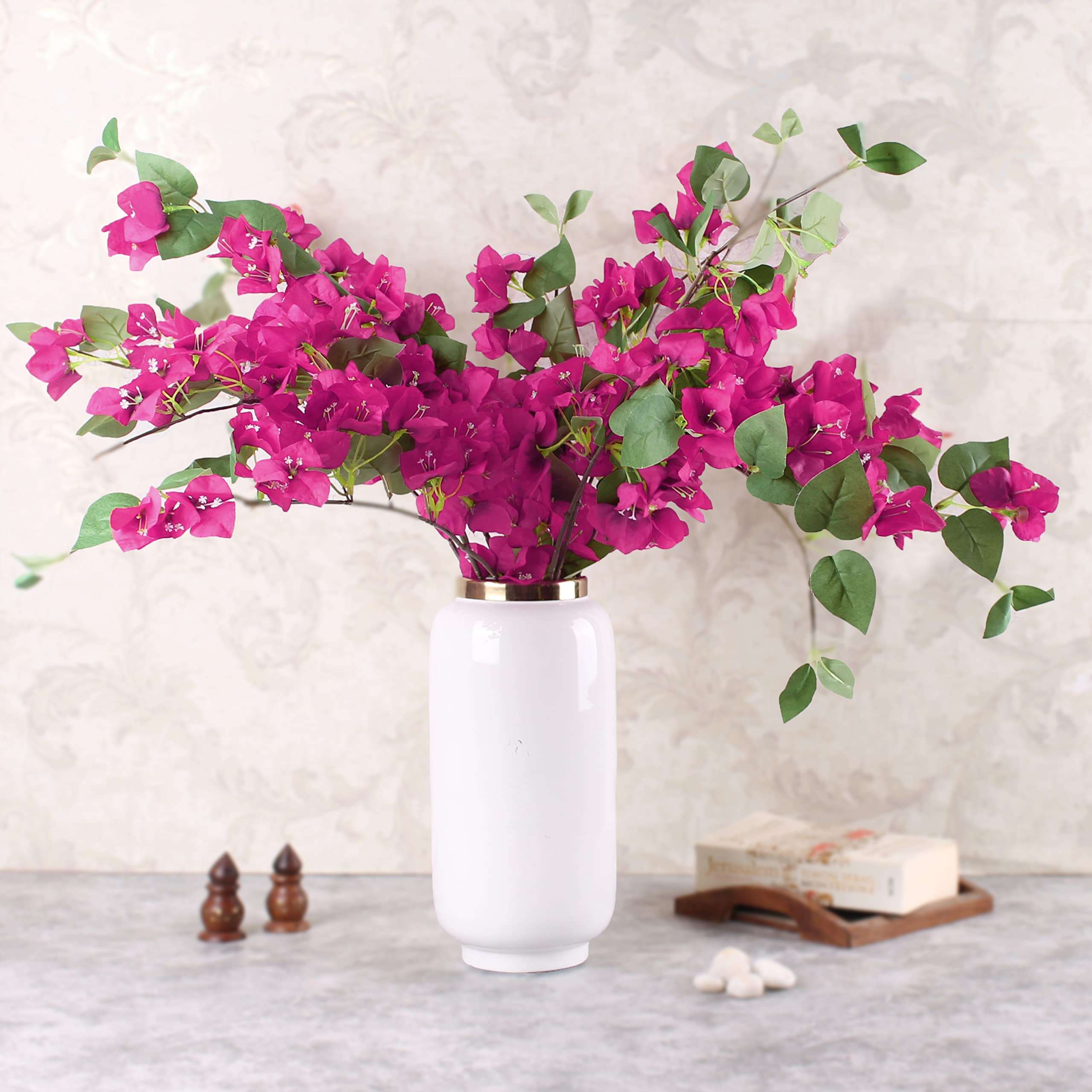 Elemntl Artificial Dark Pink Bougainvillea Flower Sticks (Set of 3) for Home Decoration (Height: 31 inches) | Flowers for Vases | Decoration Items for Living Room (Dark Pink, 3) 4