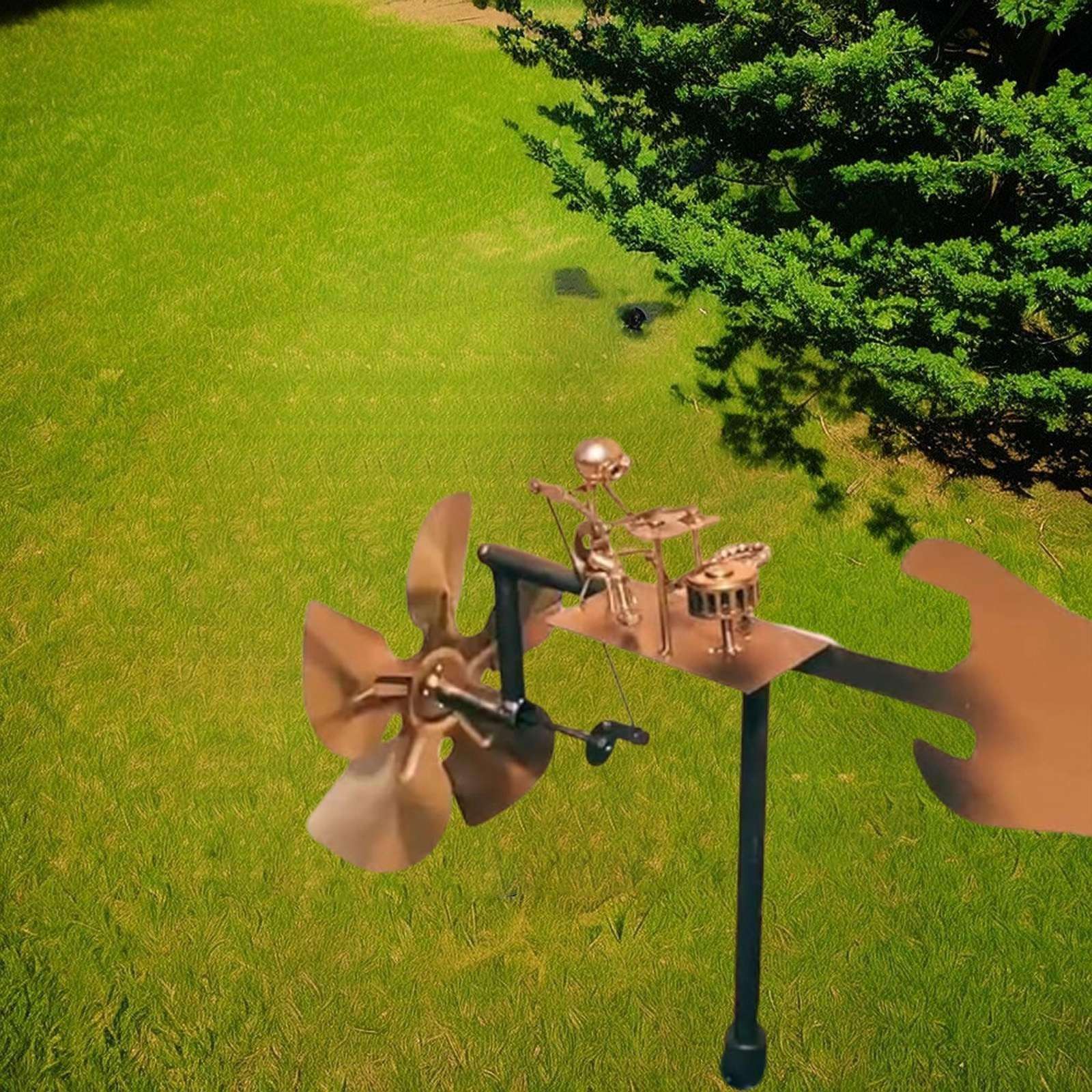 Handmade Metal Drummer Windmill, Percussionist Music Figurines and Statues, Rockin Art Figurine, Wind-Powered Kinetic Sculpture, Wind Spinners for Yard Lawn Garden Patio Decor, Drummer Decor (G_2 pcs) 5