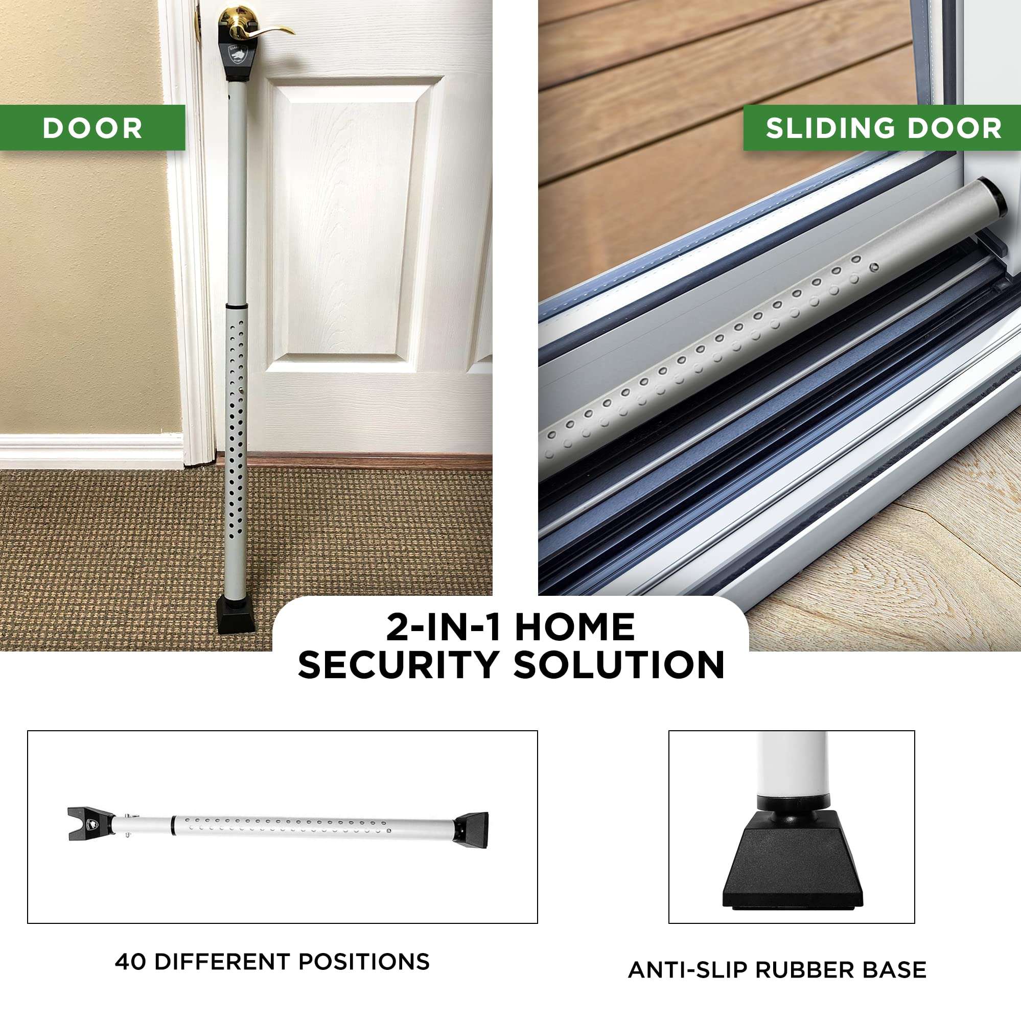 Sliding Door Security Bar, Door Jammer 2-in-1 Adjustable, Door Stoppers Security – 40 Different Adjustments, by Guard Dog Security 2