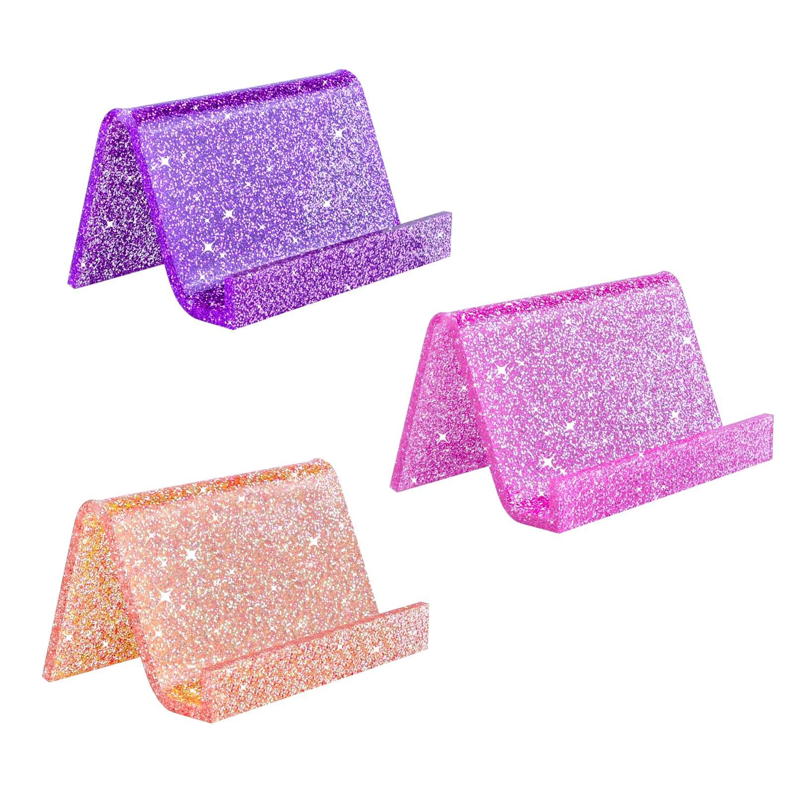 Rouidr Business Card Holder for Desk, 3 Pack Acrylic Business Card Holder Display for Office Desktop, School, Hotel Front Desk, Color