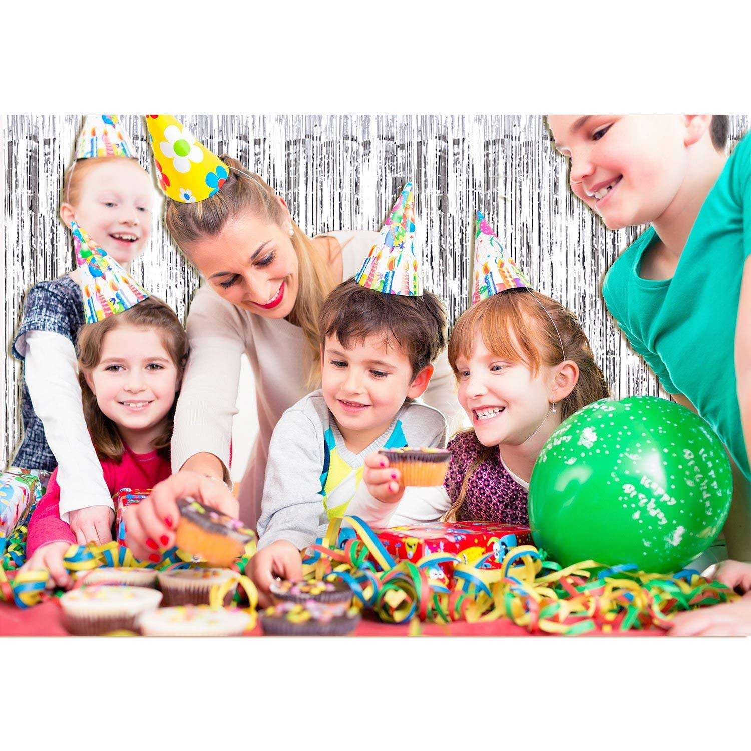 Khyati Traders Silver Foil Curtain Pack of 2 for Birthday, Anniversary Marriage and Bachelorette Decoration 4