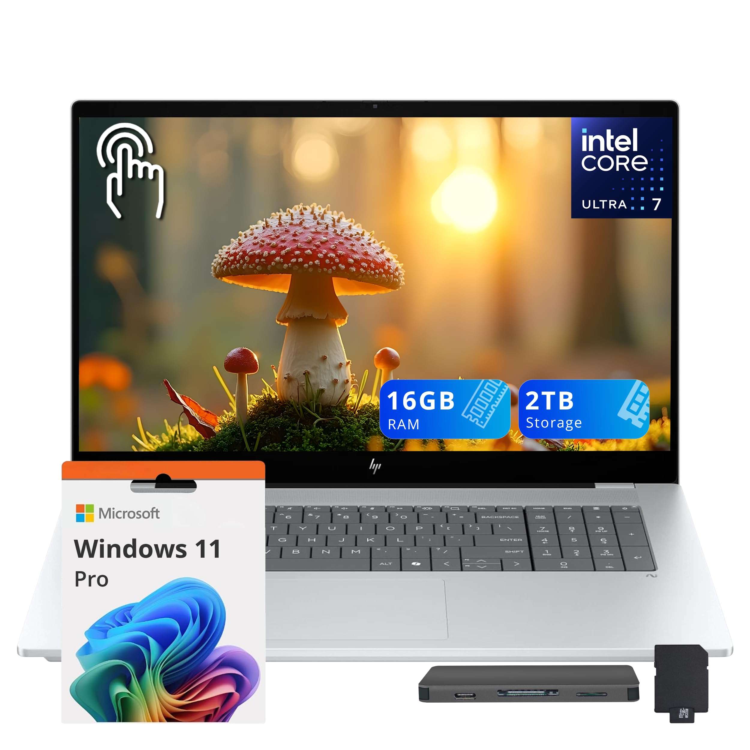 HP OmniBook X Copilot+ PC Laptop, 17.3" FHD Touch, Intel Ultra 7 256V, 16GB LPDDR5X, 2TB Storage (1TB SSD+1TB Docking Station), Intel Arc 140V, Backlit Keyboard, 5MP IR Camera, Windows 11 Pro, Silver 1