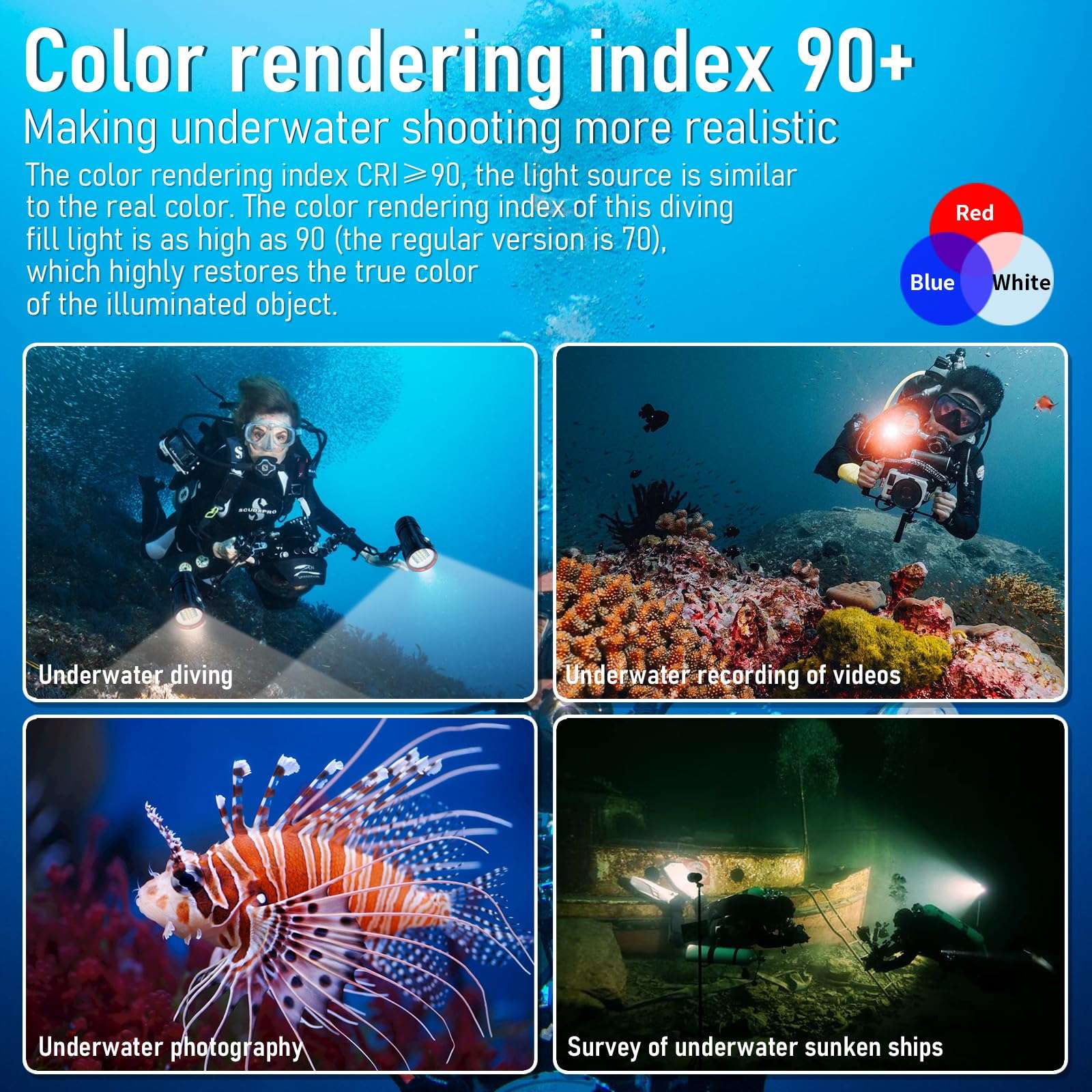 LetonPower B15 Dive Light Underwater Flashlight 8000Lumens Underwater Video Lights 80m Scuba Dive Light Diving Flashlight for Under Water Sports,Underwater Video Shooting and Photography 3