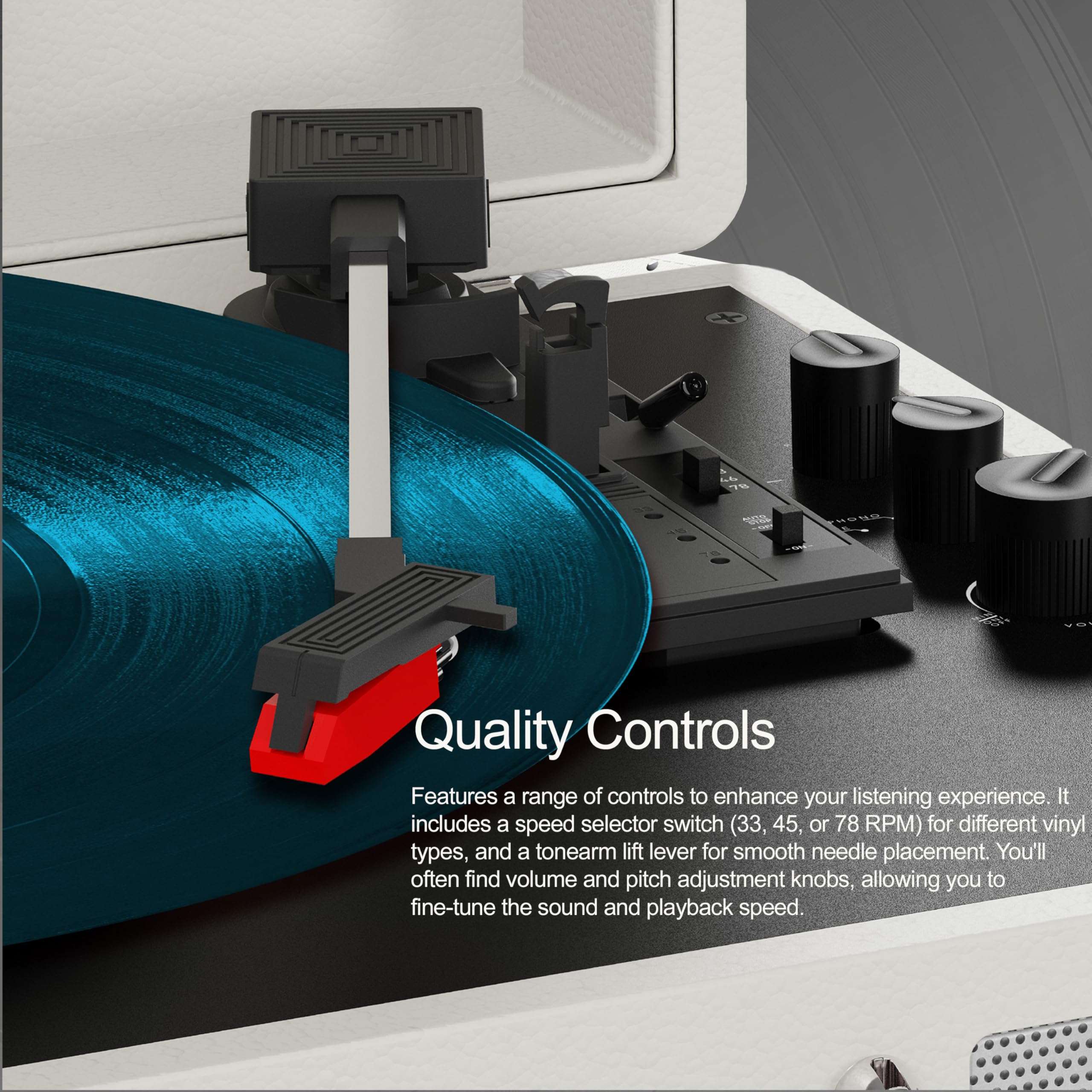 Mixx Revival 55 Portable Suitcase Vinyl Record Player with Built-in Stereo Speakers, Bluetooth Input & Output, 33 1/3 & 45 RPM Speeds with Adapter, Retro Style, AC Adapter 6