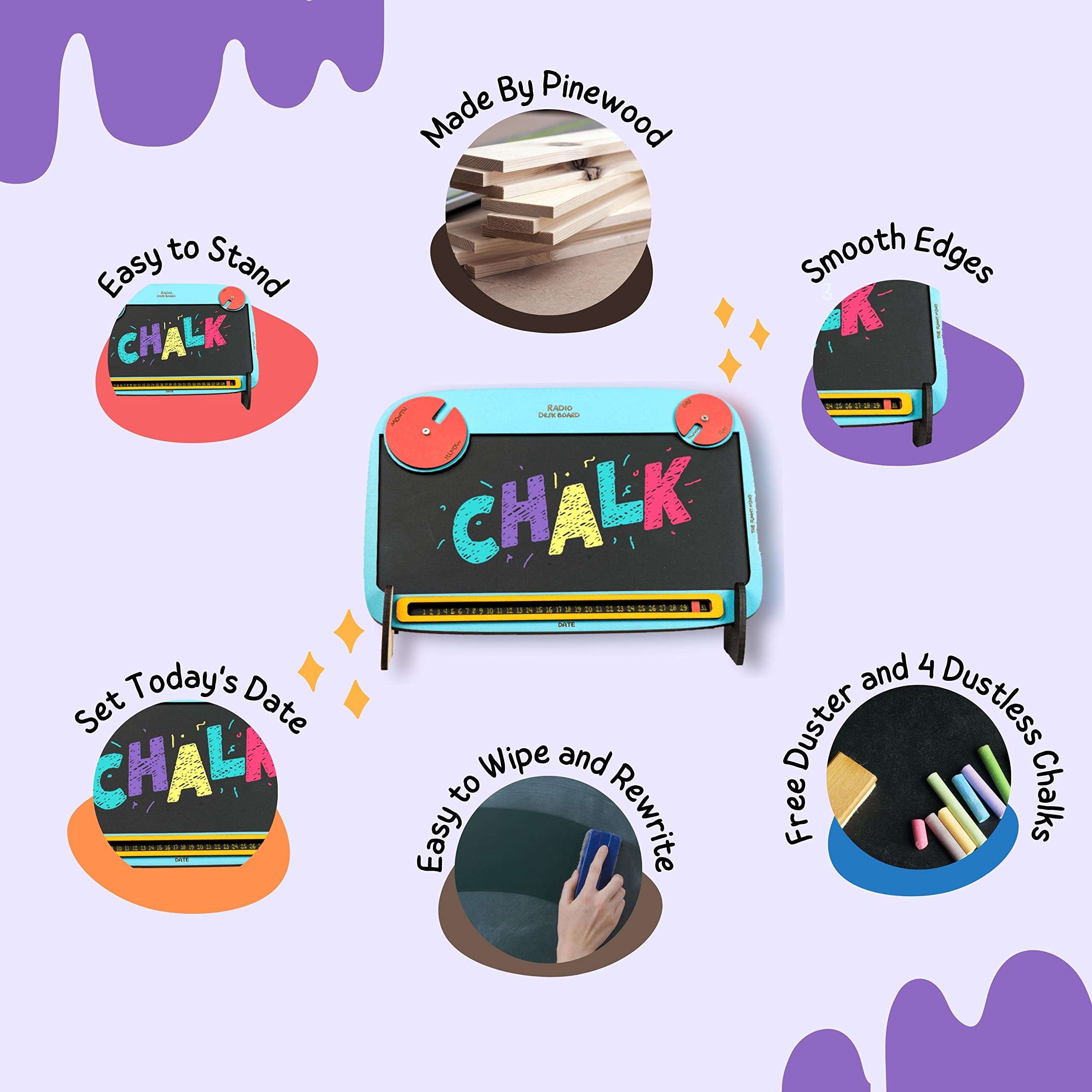 The Funny Mind Wooden Multipurpose Radio Black and Blue Chalk Board with Chalk, Duster and Stand for Kids and Adults | Doodle Board for Kids and Adults | Wooden Writing Board for Kids 6